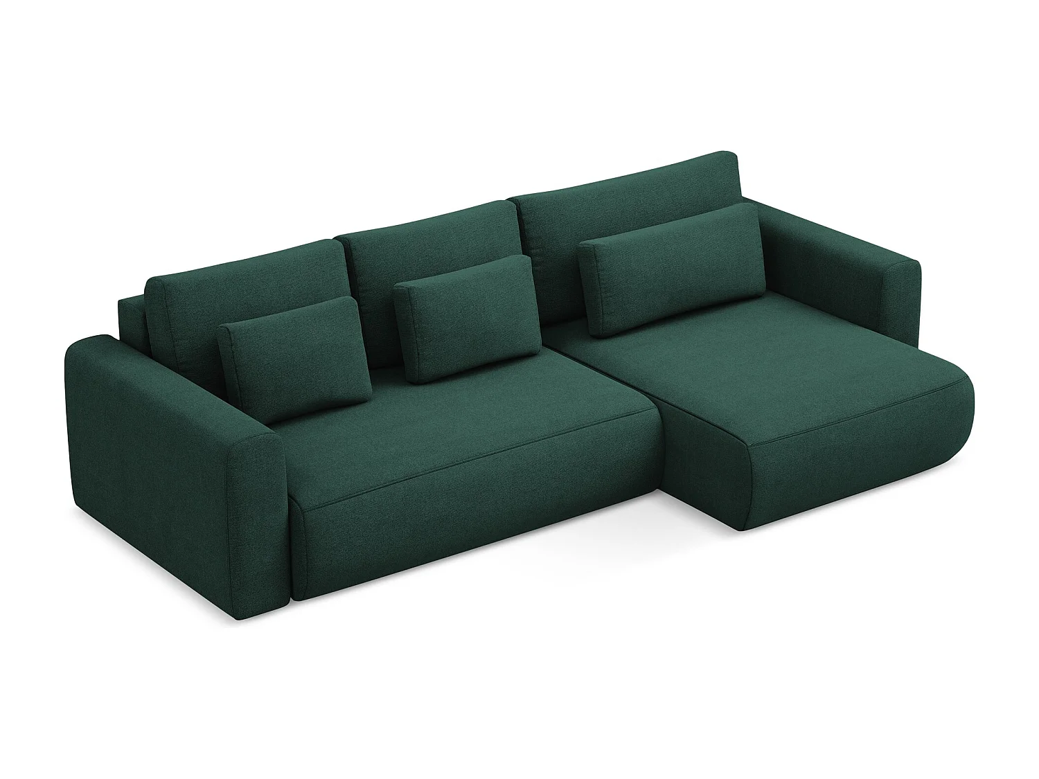 Canapé d’angle 3 places droit convertible en tissu texturé - bouteille verte - KAPUA