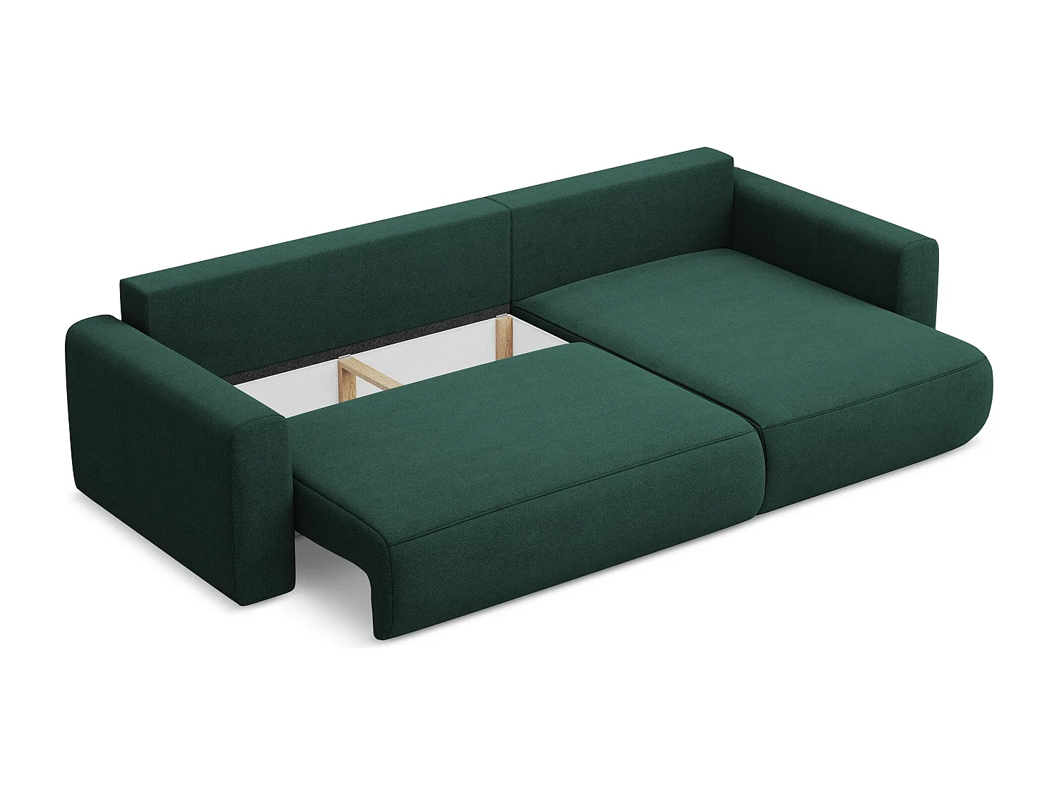 Canapé d’angle 3 places droit convertible en tissu texturé - bouteille verte - KAPUA