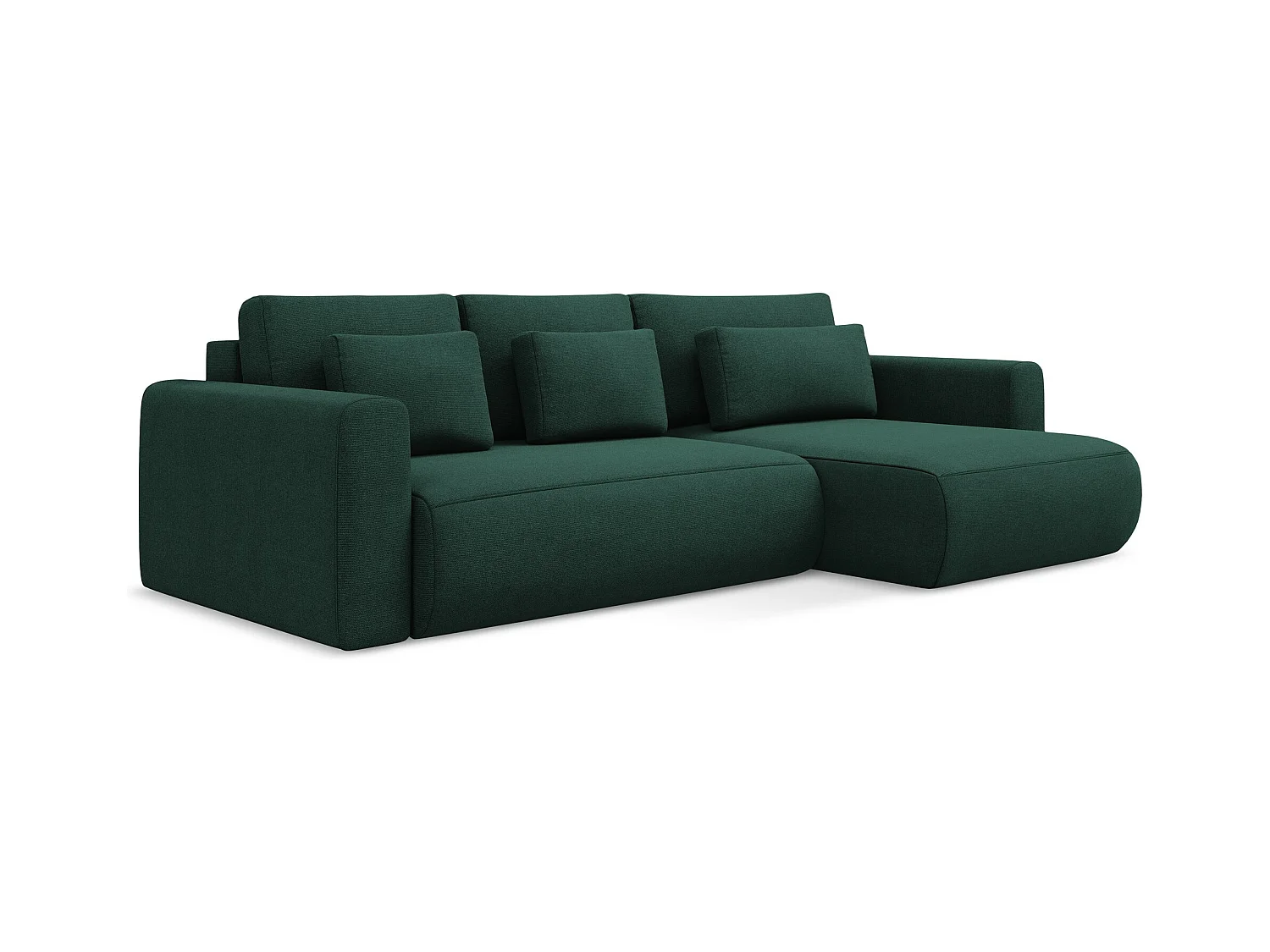 Canapé d’angle 3 places droit convertible en tissu texturé - bouteille verte - KAPUA