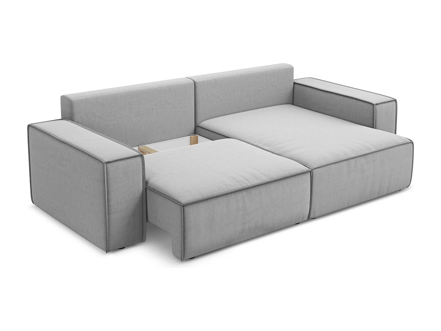 2-Sitzer Ecksofa mit Schlaffunktion - Ecke Rechts - Samt - Grau - KIMO