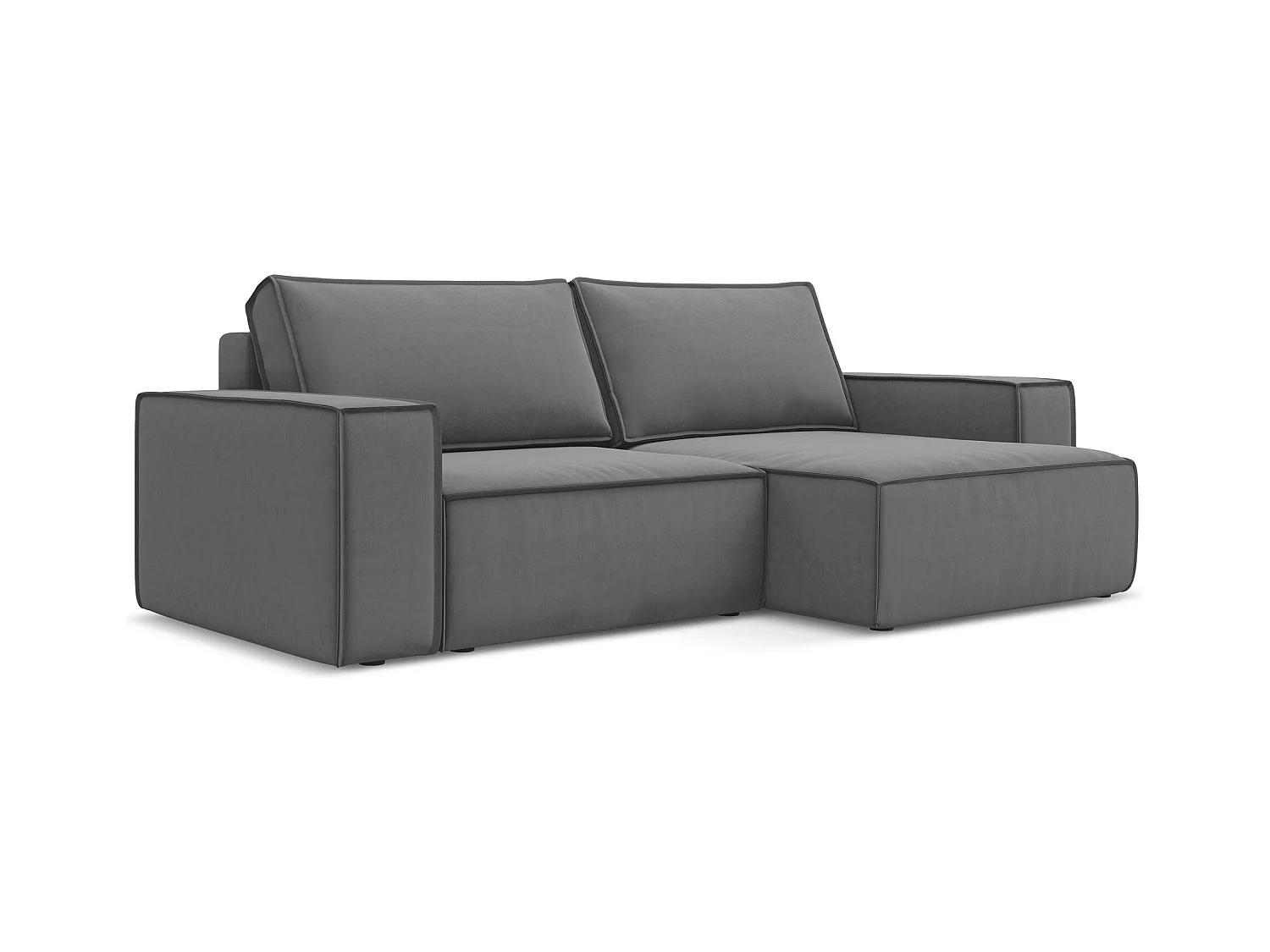 Canapé d’angle 2 places droit convertible en velours - gris - KIMO