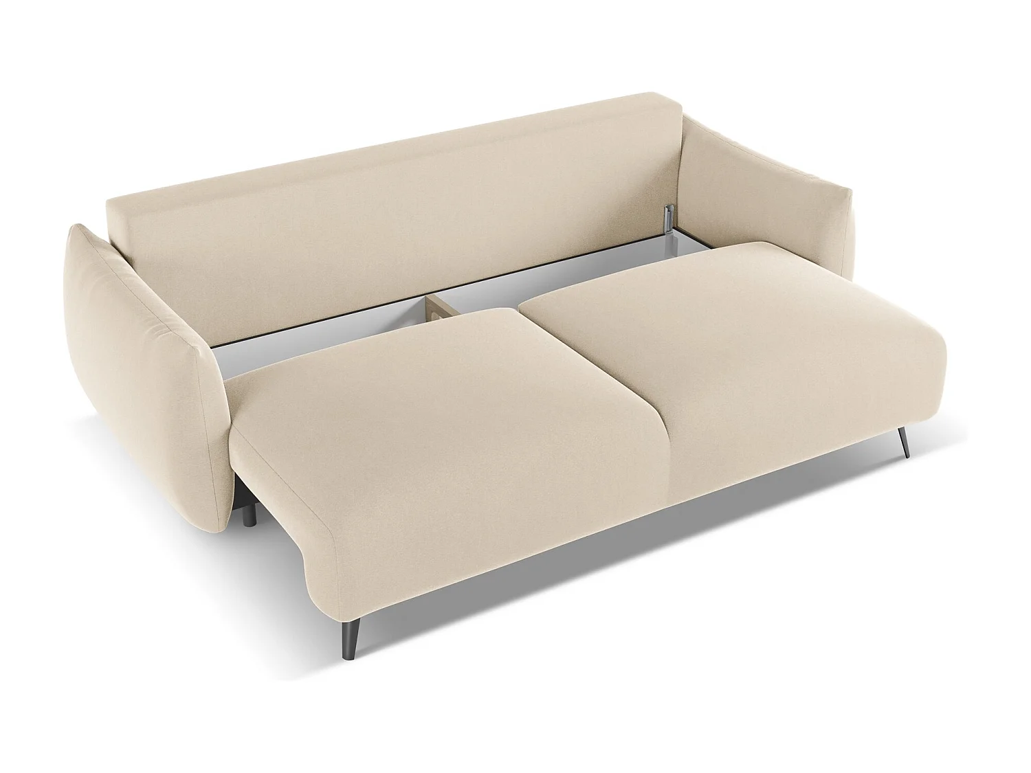 Driezits-slaapbank van lichtbeige velours - MALIE