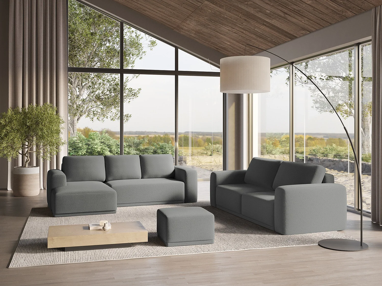 3-Sitzer Ecksofa mit Schlaffunktion - Ecke Links - Chenille - Elefant - KAILA