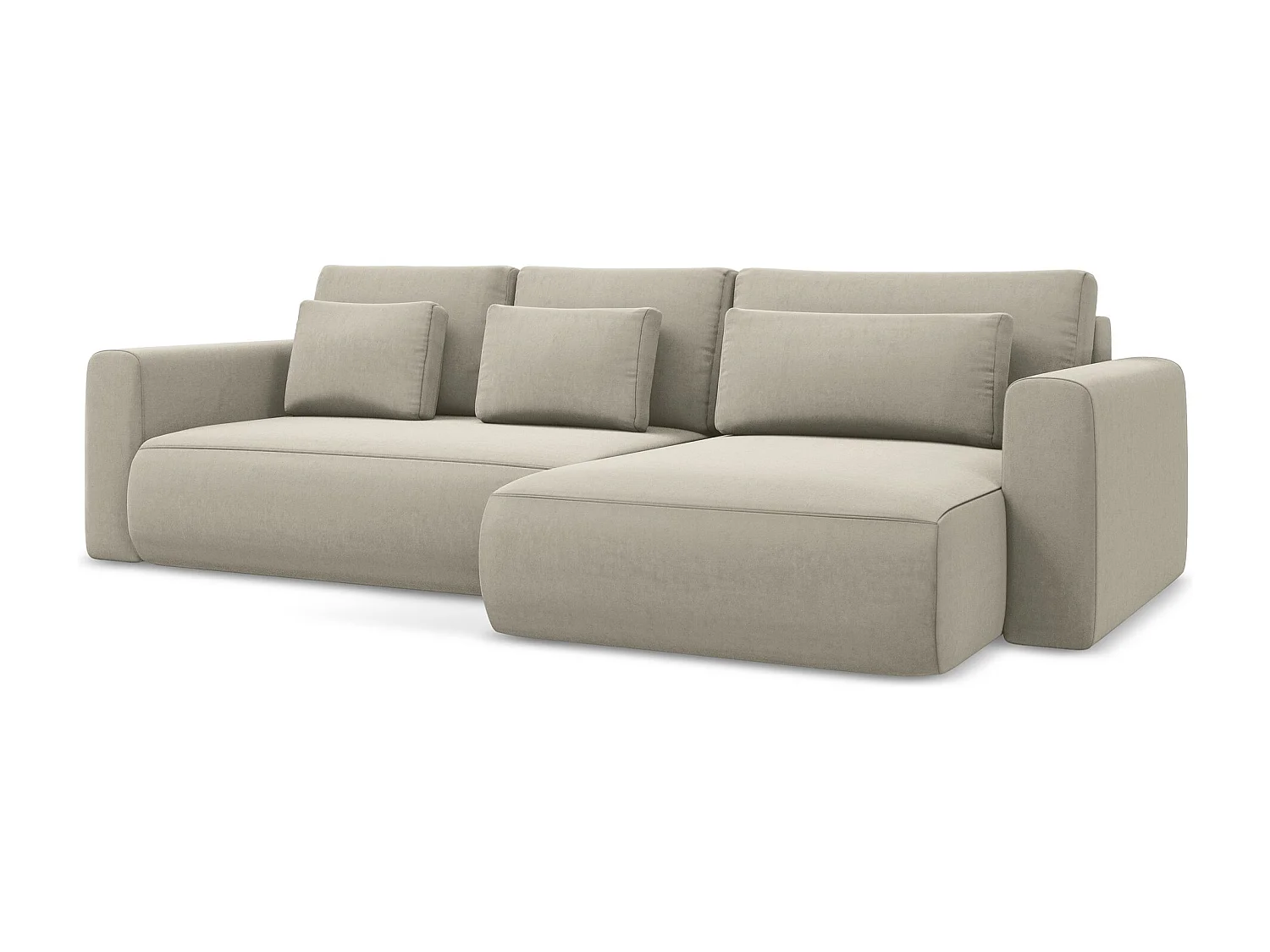 Canapé d’angle 3 places droit convertible en velours - perle - KAPUA