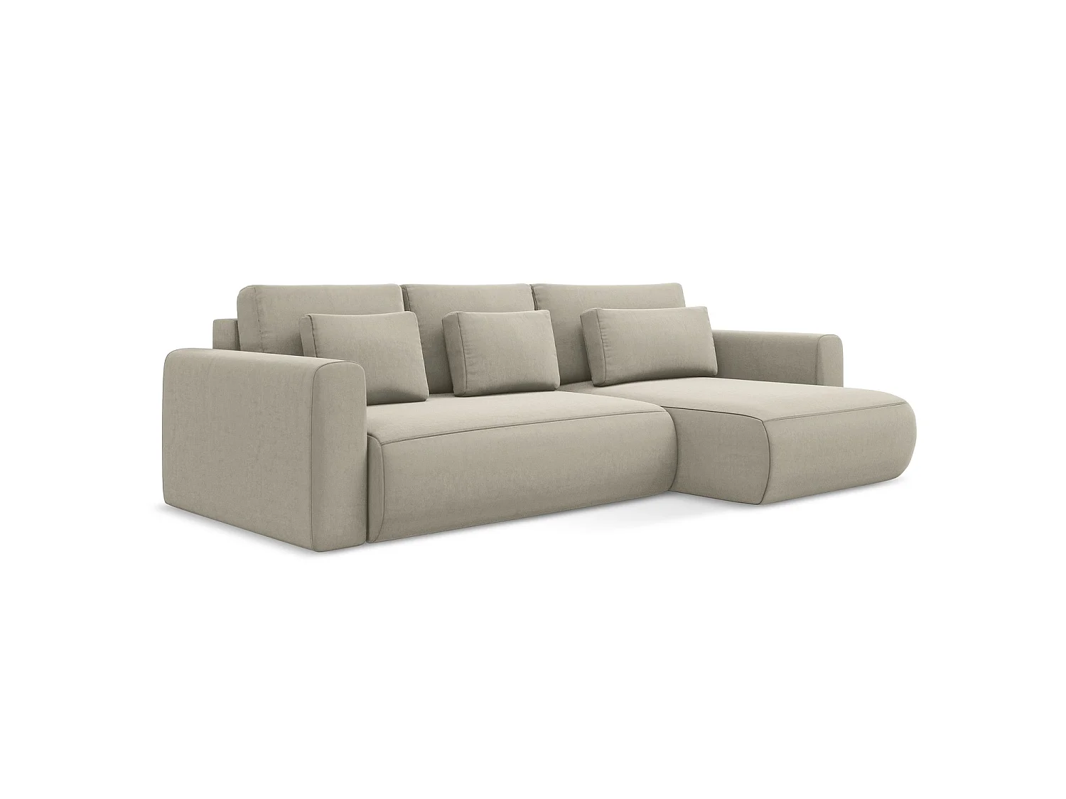 Canapé d'angle droit convertible en velours - perle - PERUGIA