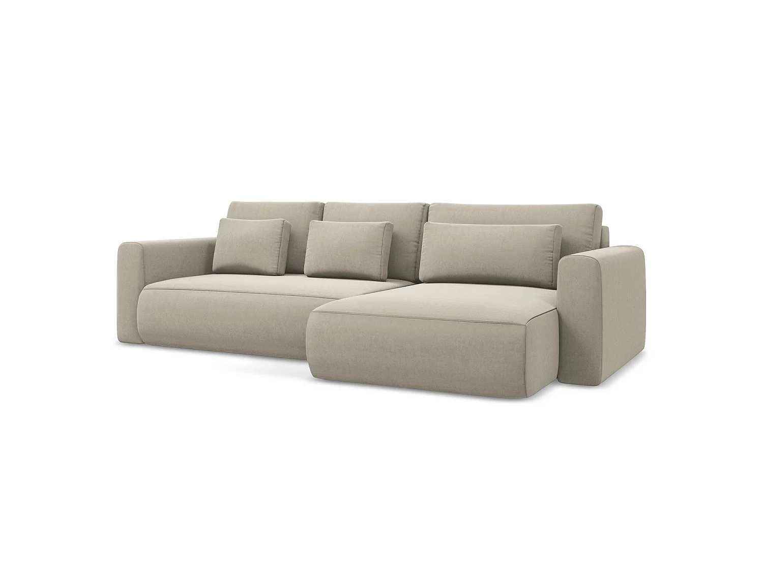 Canapé d'angle droit convertible en velours - perle - PERUGIA
