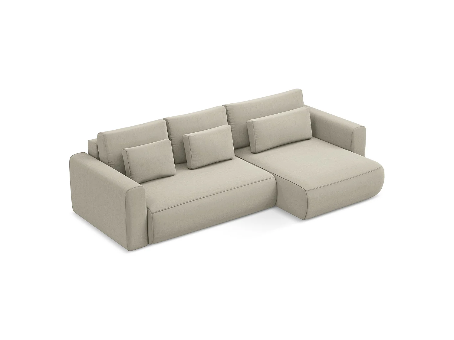 Canapé d'angle droit convertible en velours - perle - PERUGIA