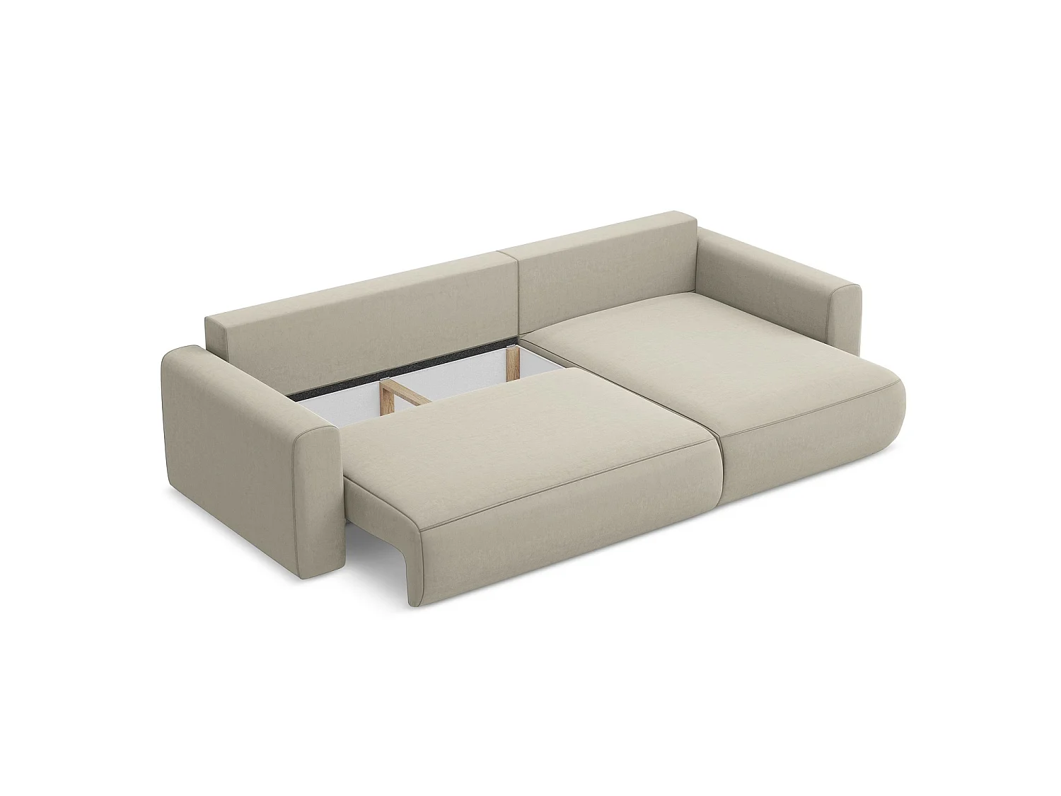 Canapé d'angle droit convertible en velours - perle - PERUGIA