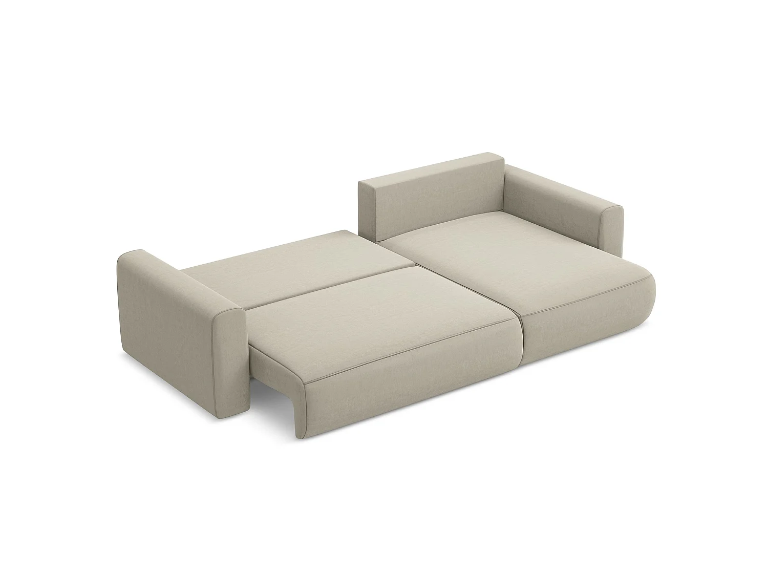 Canapé d'angle droit convertible en velours - perle - PERUGIA