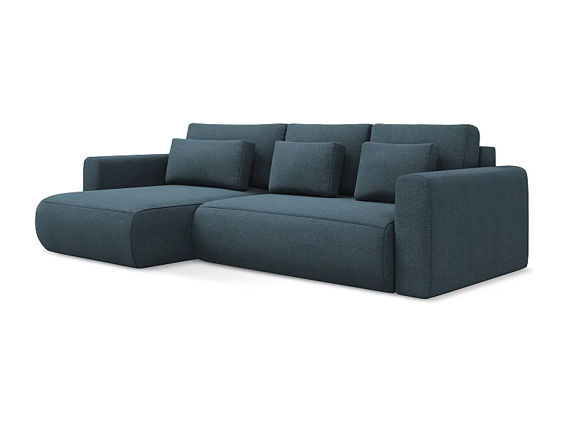 Canapé d’angle 3 places gauche convertible en tissu texturé - jeans bleu - KAPUA