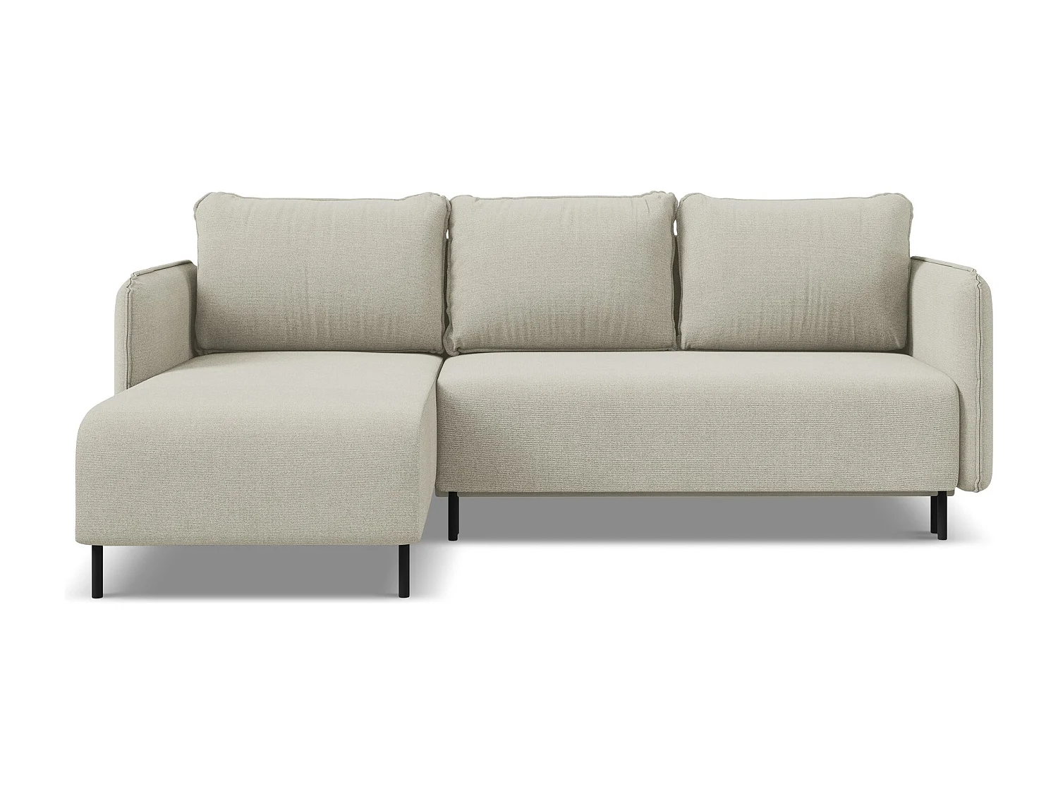 Canapé d'angle gauche convertible en tissu texturé - beige clair - LUANA