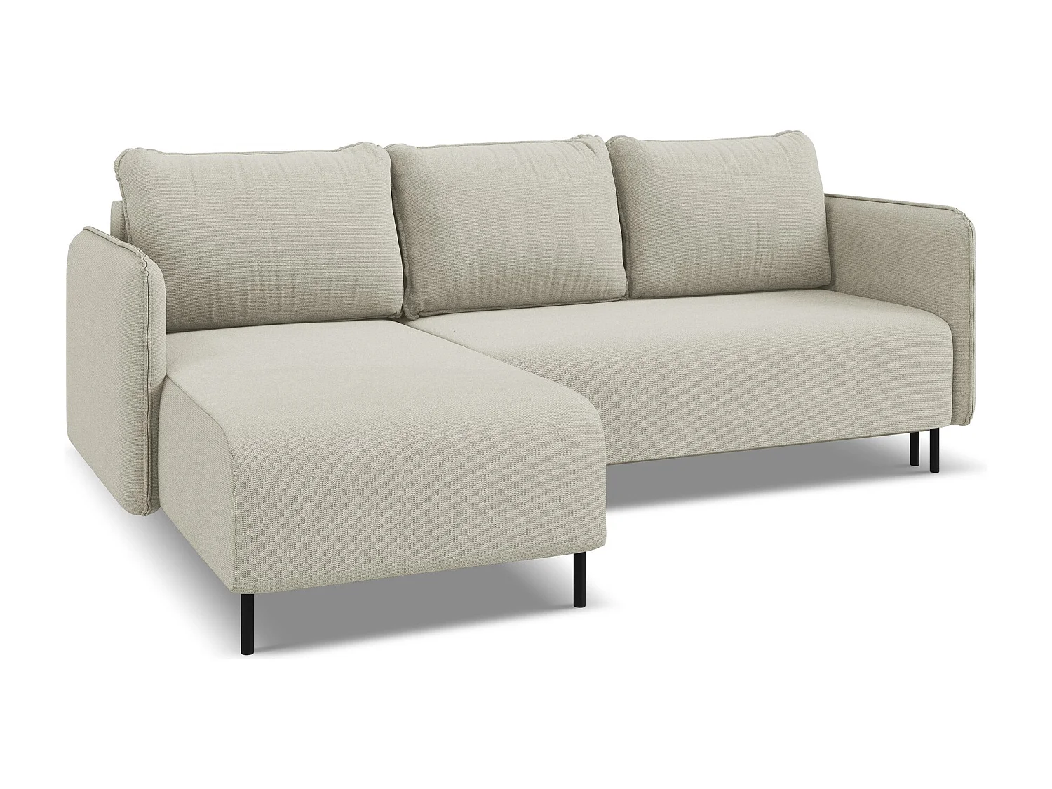 Canapé d'angle gauche convertible en tissu texturé - beige clair - LUANA