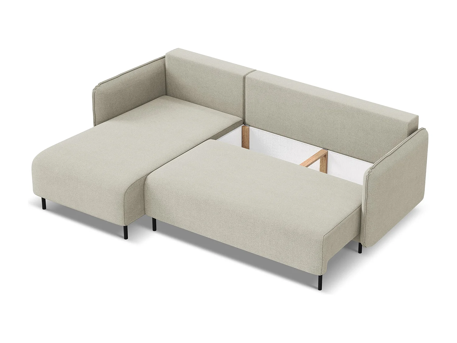 Canapé d'angle gauche convertible en tissu texturé - beige clair - LUANA