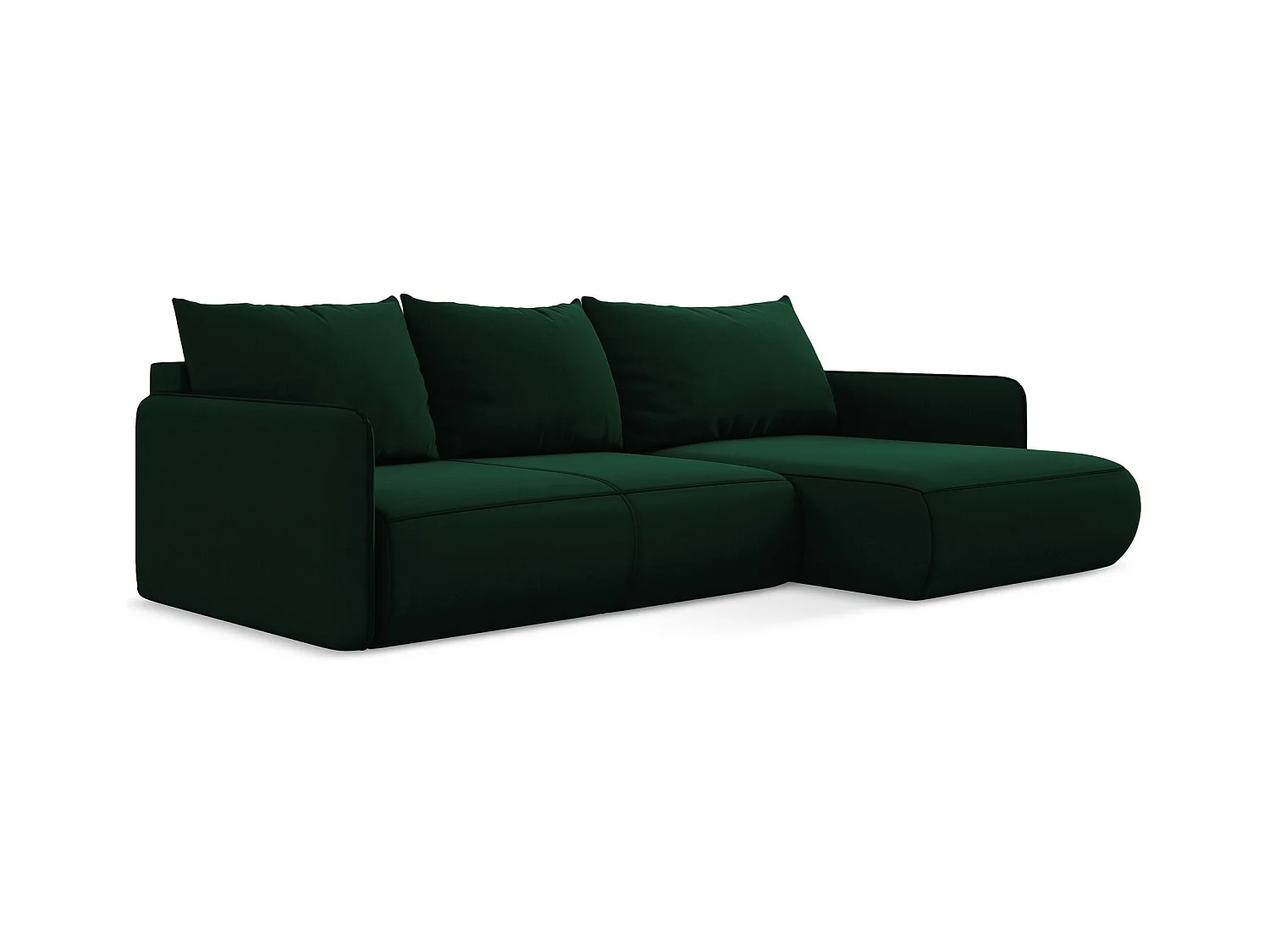 Canapé d’angle 3 places droit convertible en velours - bouteille verte - NANEA