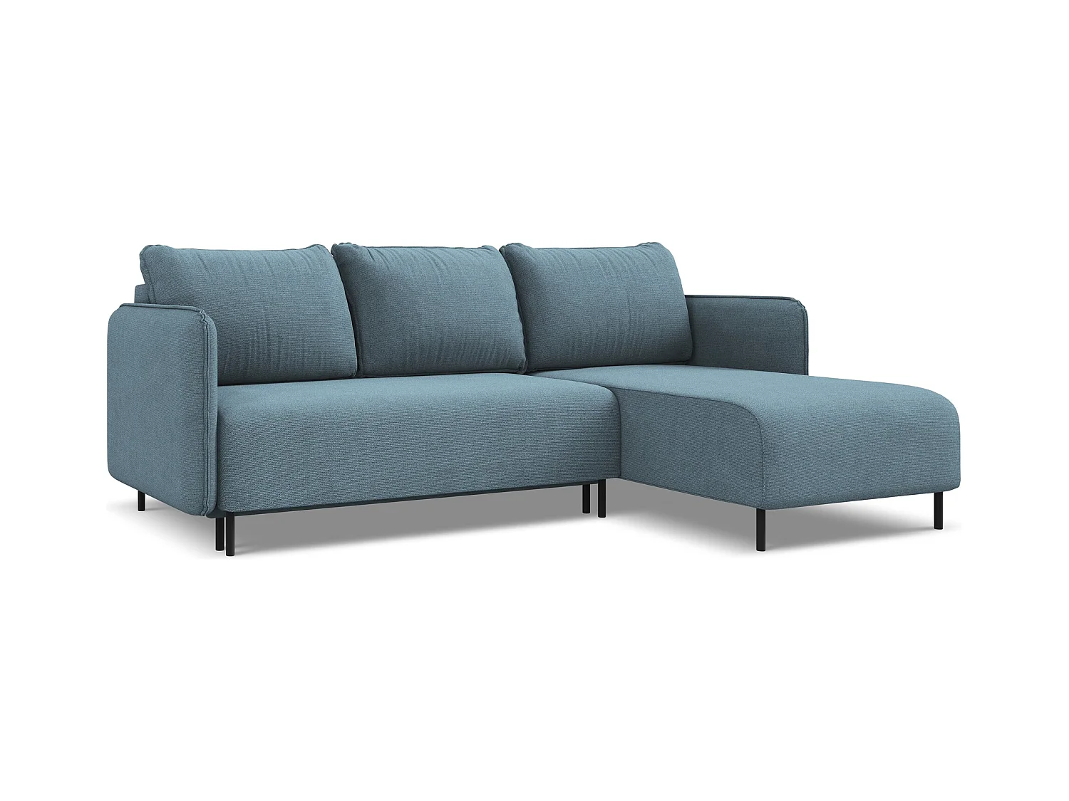 Canapé d'angle droit convertible en tissu texturé - bleu clair - LUANA