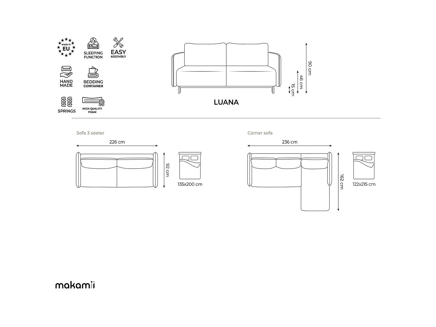Ecksofa mit Schlaffunktion - Ecke Rechts - Strukturstoff - Hellblau - LUANA