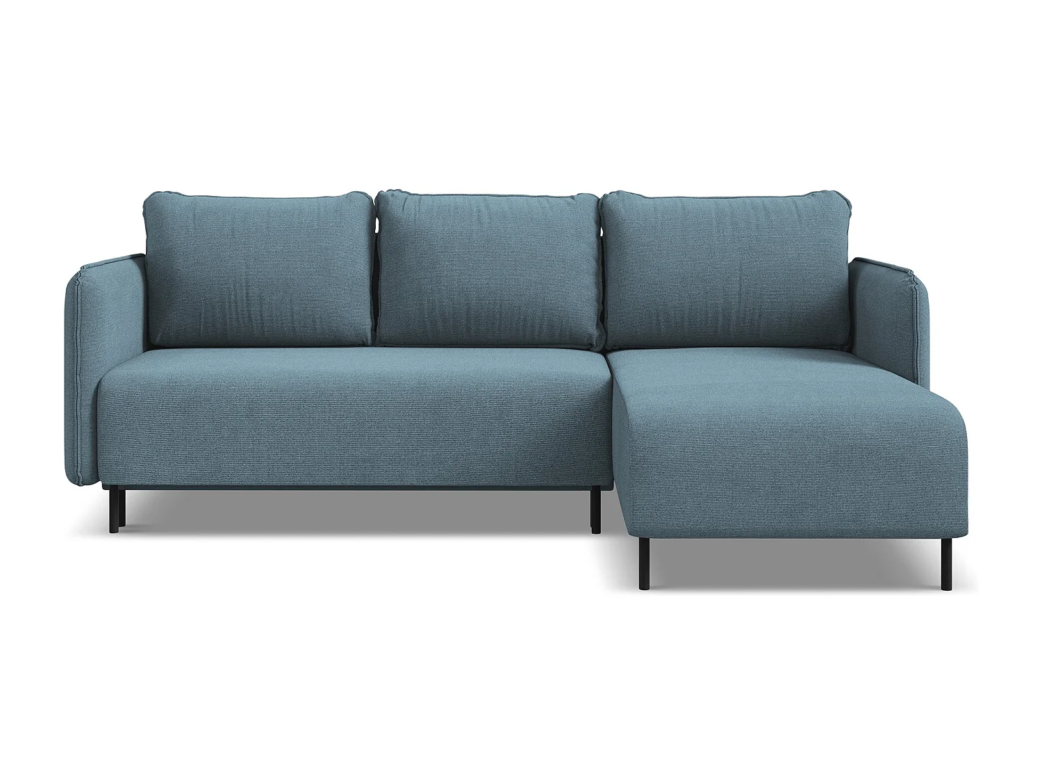 Narożnik prawostronny z funkcją spania - z tkaniny strukturalnej - jasny niebieski - LUANA