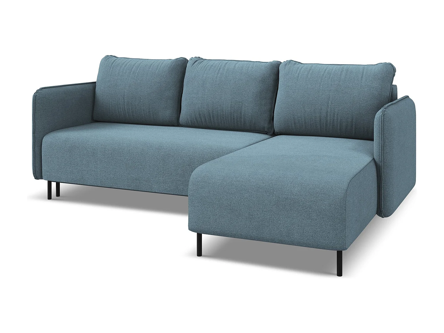 Narożnik prawostronny z funkcją spania - z tkaniny strukturalnej - jasny niebieski - LUANA