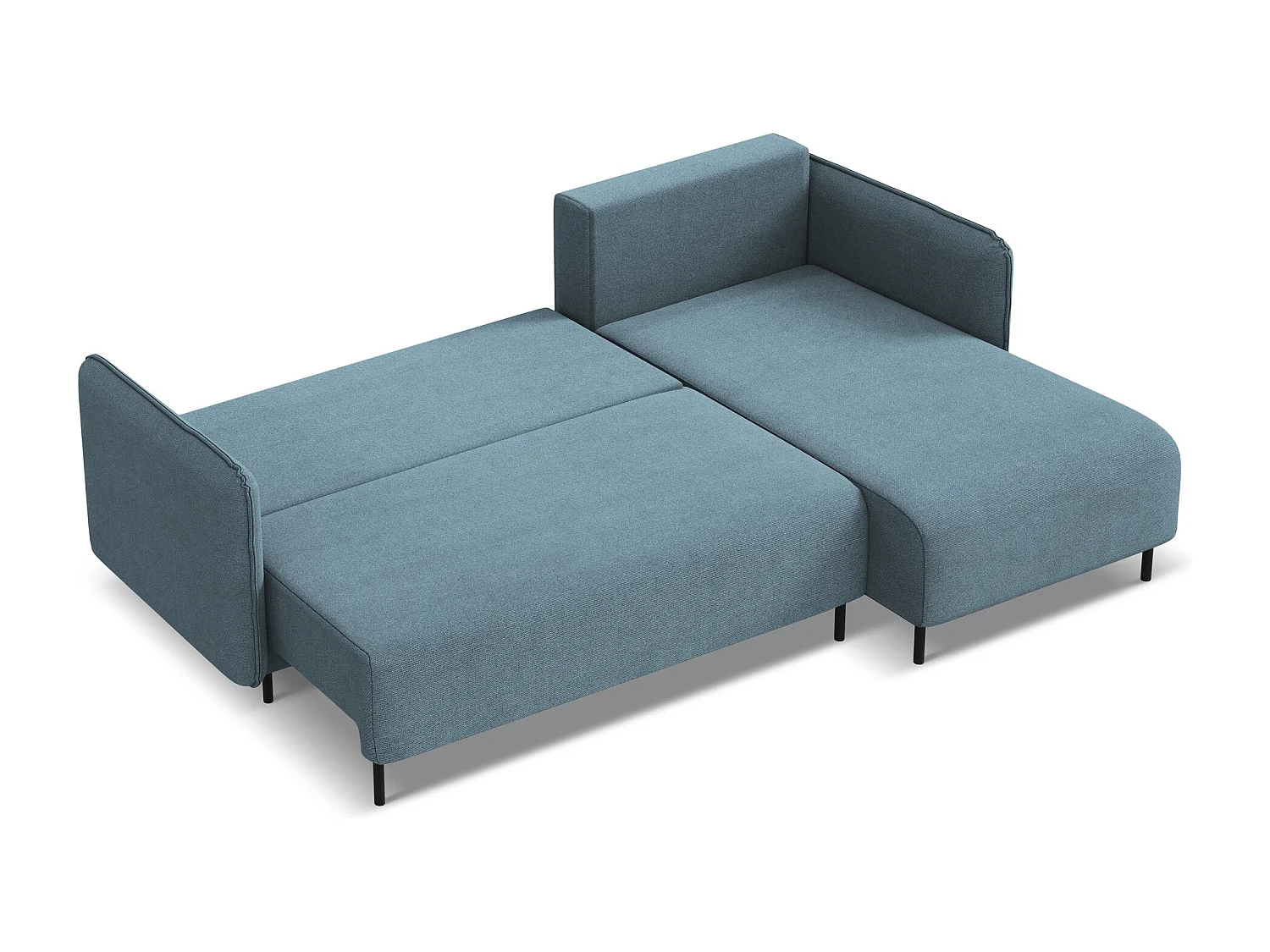 Narożnik prawostronny z funkcją spania - z tkaniny strukturalnej - jasny niebieski - LUANA