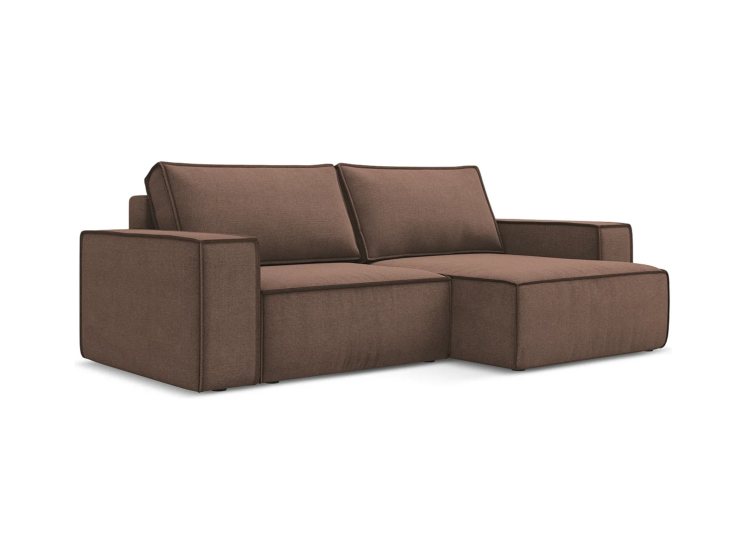 Canapé d’angle 2 places droit convertible en tissu texturé - rose poudré - KIMO
