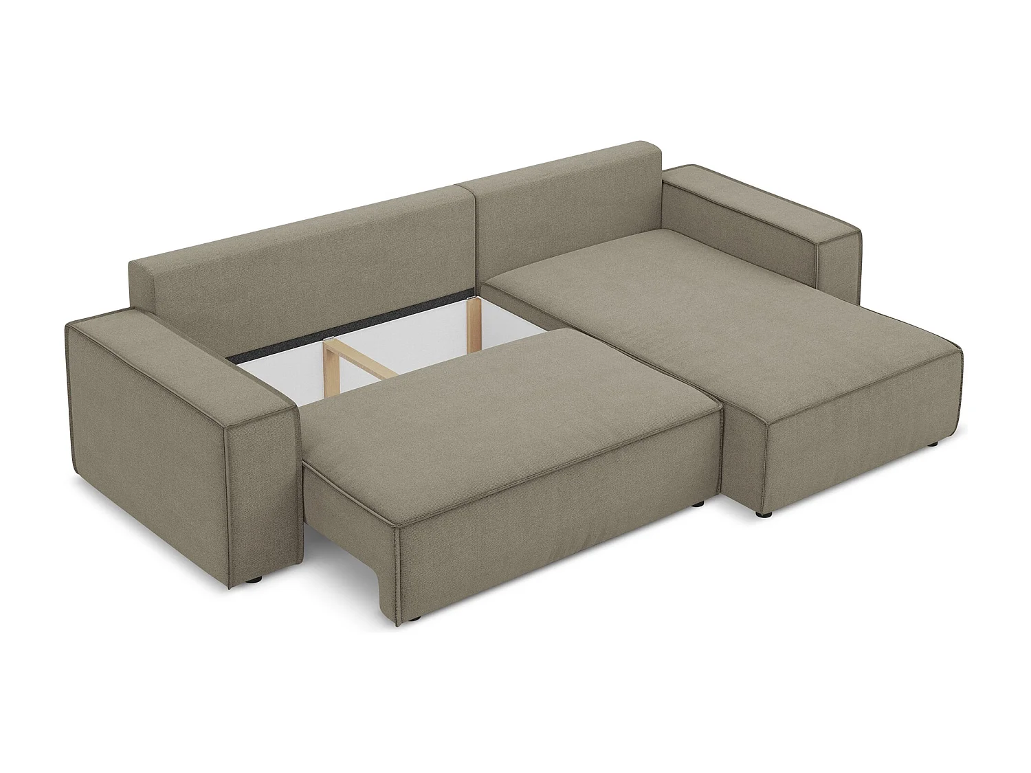 Canapé d’angle 3 places droit convertible en tissu texturé - beige foncé - KIMO