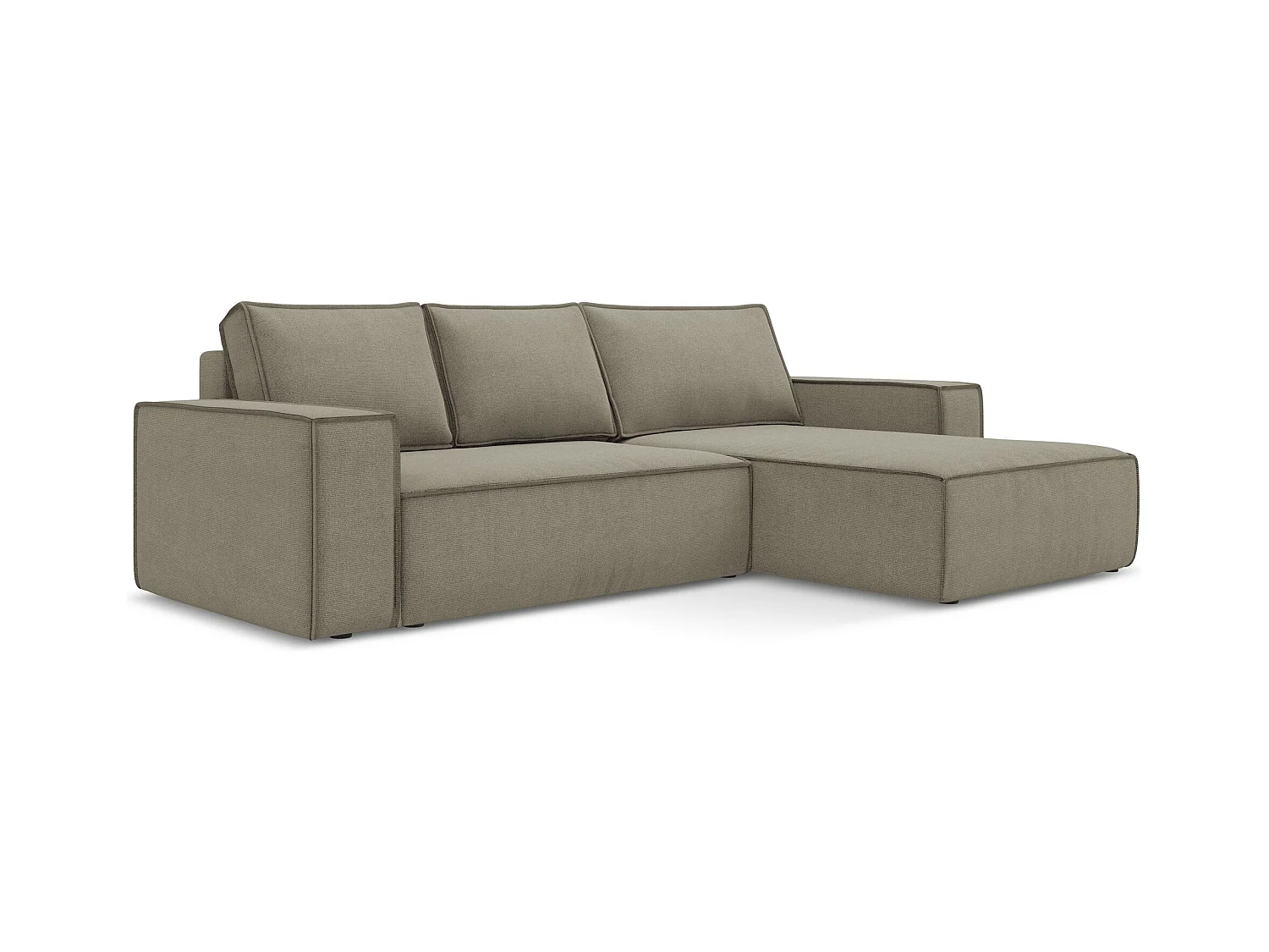 Canapé d’angle 3 places droit convertible en tissu texturé - beige foncé - KIMO