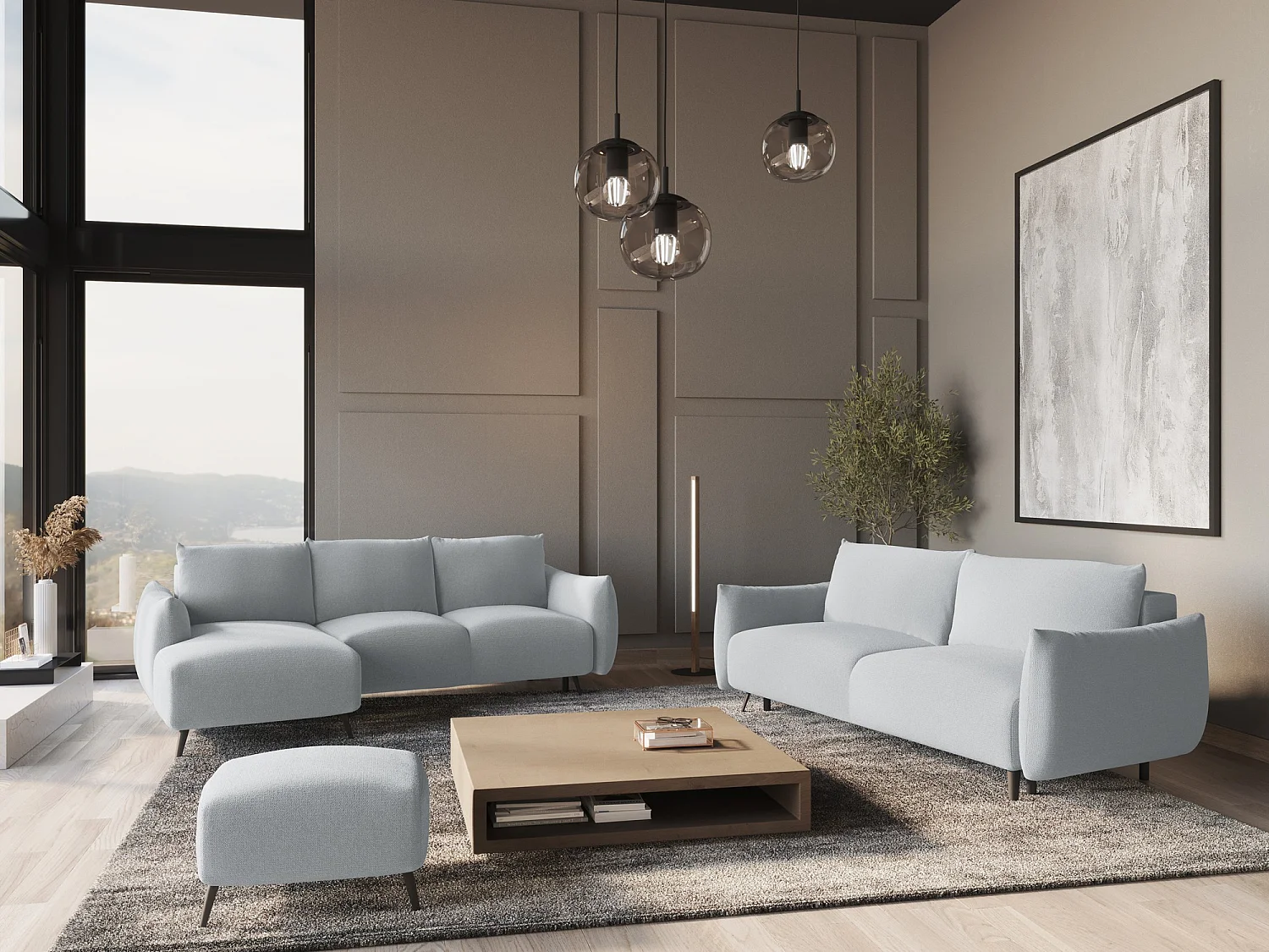 3-Sitzer Ecksofa mit Schlaffunktion - Ecke Links - Chenille - Hellblau - MALIE