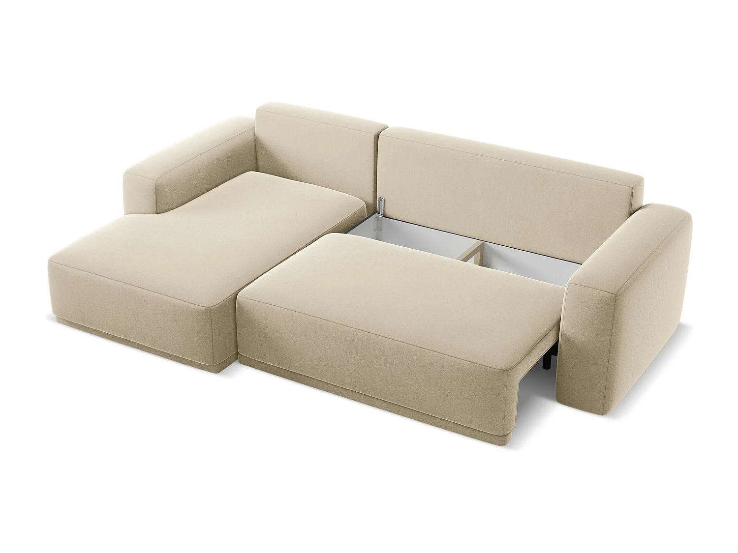 3-Sitzer Ecksofa mit Schlaffunktion - Ecke Links - Samt - Hell beige - KAILA