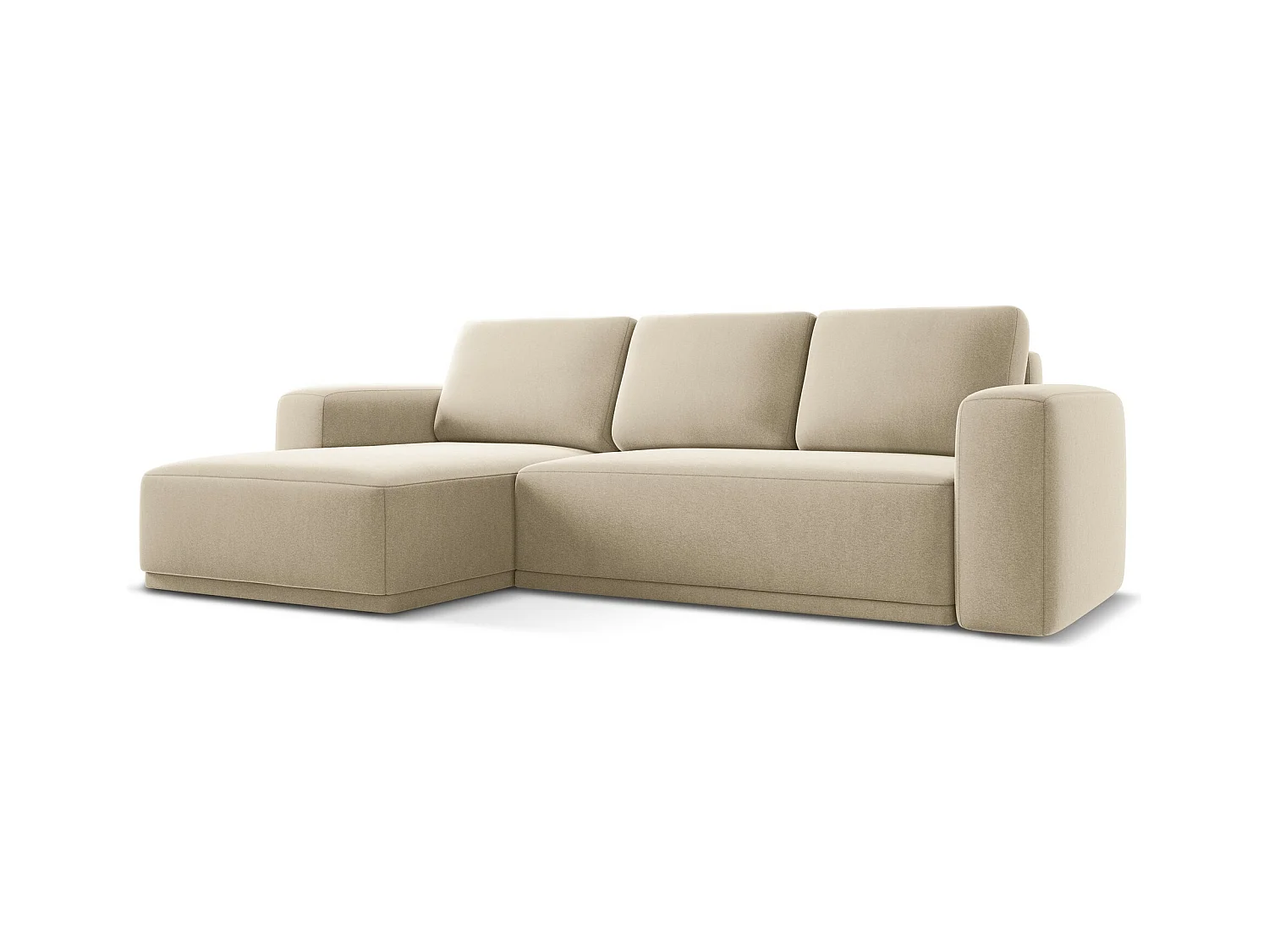3-Sitzer Ecksofa mit Schlaffunktion - Ecke Links - Samt - Hell beige - KAILA