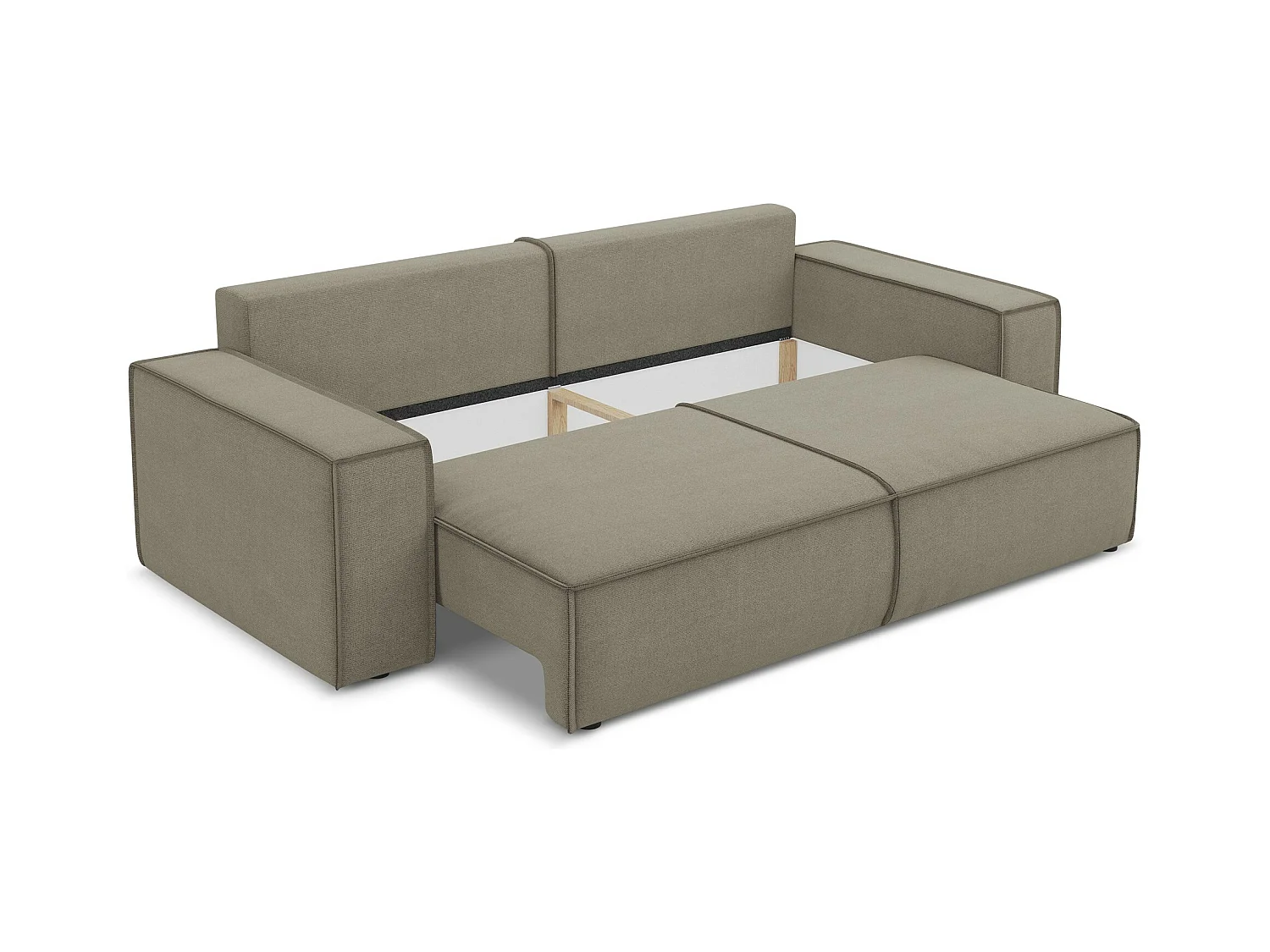 Canapé 3 places convertible en tissu texturé - beige foncé - KIMO