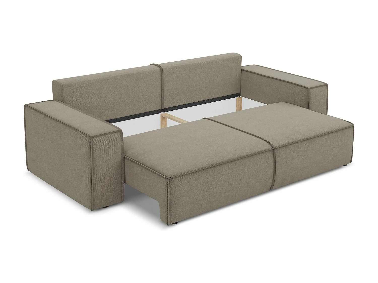 Canapé 3 places convertible en tissu texturé - beige foncé - KIMO