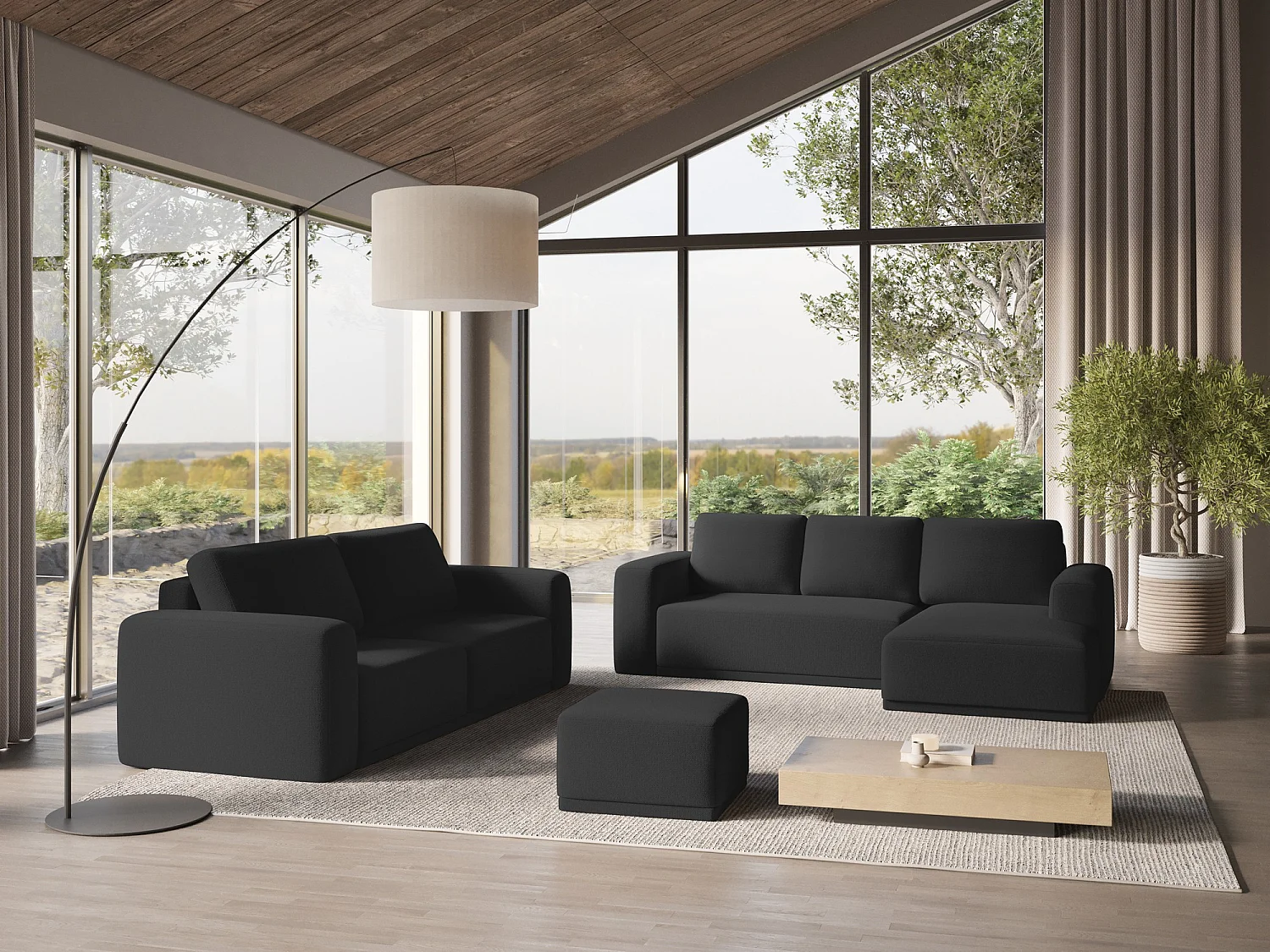 3-Sitzer Sofa mit Schlaffunktion - - Chenille - Anthrazit - KAILA