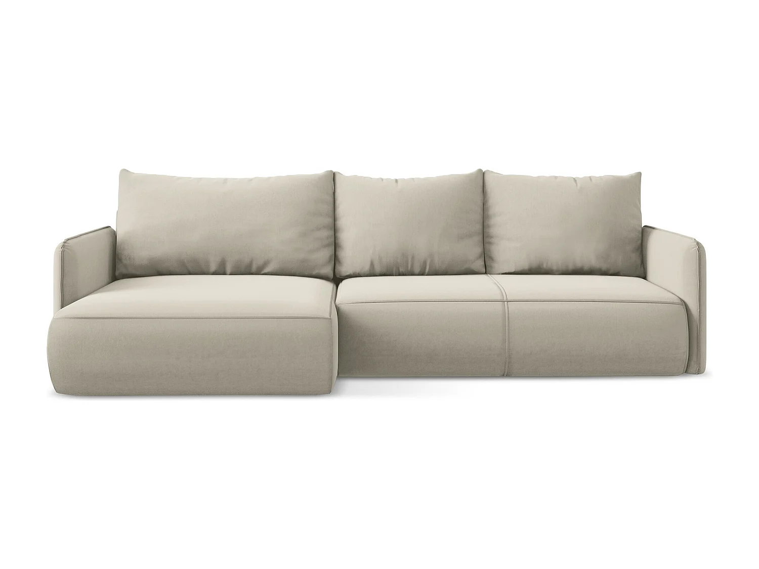 Narożnik lewostronny z funkcją spania - z tkaniny welwetowej - perłowy - NANEA