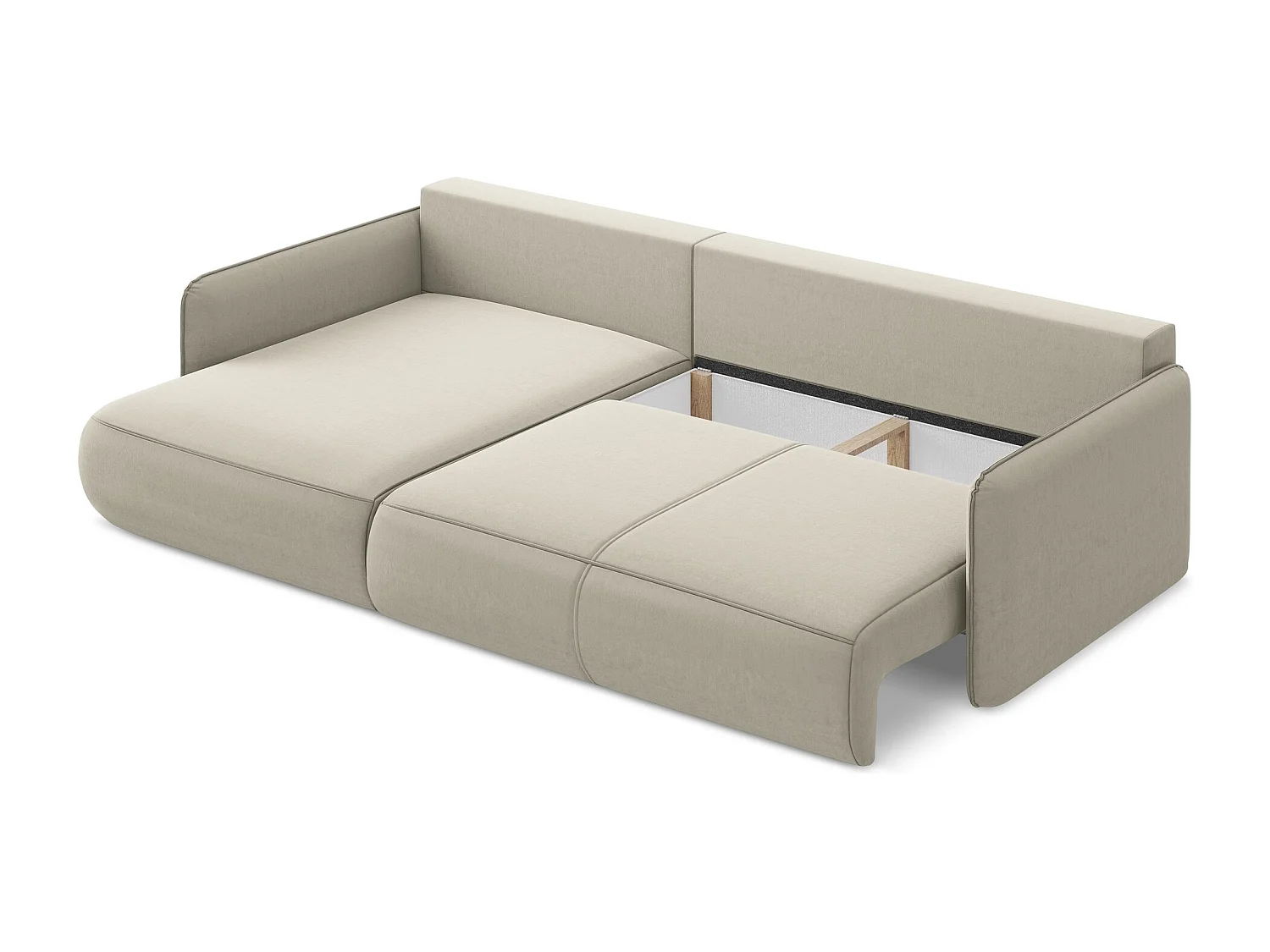 Narożnik lewostronny z funkcją spania - z tkaniny welwetowej - perłowy - NANEA