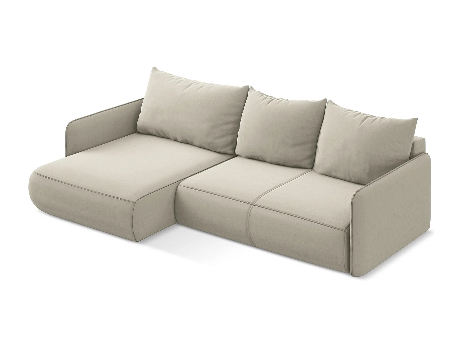 Narożnik lewostronny z funkcją spania - z tkaniny welwetowej - perłowy - NANEA