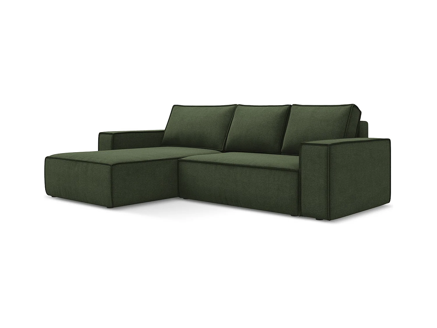 3-Sitzer Ecksofa mit Schlaffunktion - Ecke Links - Strukturstoff - Olive - KIMO