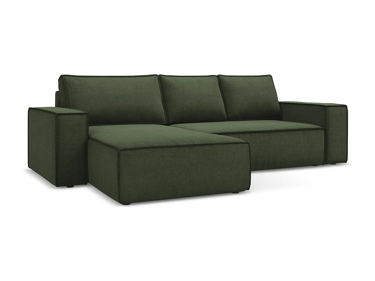 3-Sitzer Ecksofa mit Schlaffunktion - Ecke Links - Strukturstoff - Olive - KIMO