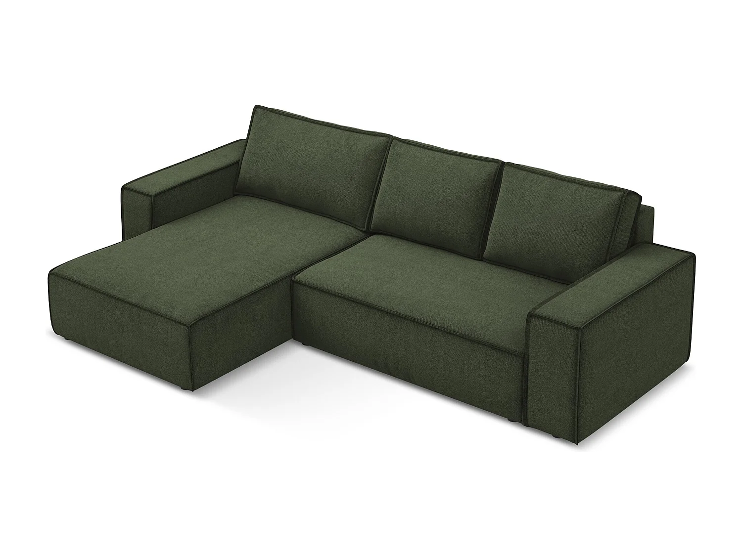 3-Sitzer Ecksofa mit Schlaffunktion - Ecke Links - Strukturstoff - Olive - KIMO