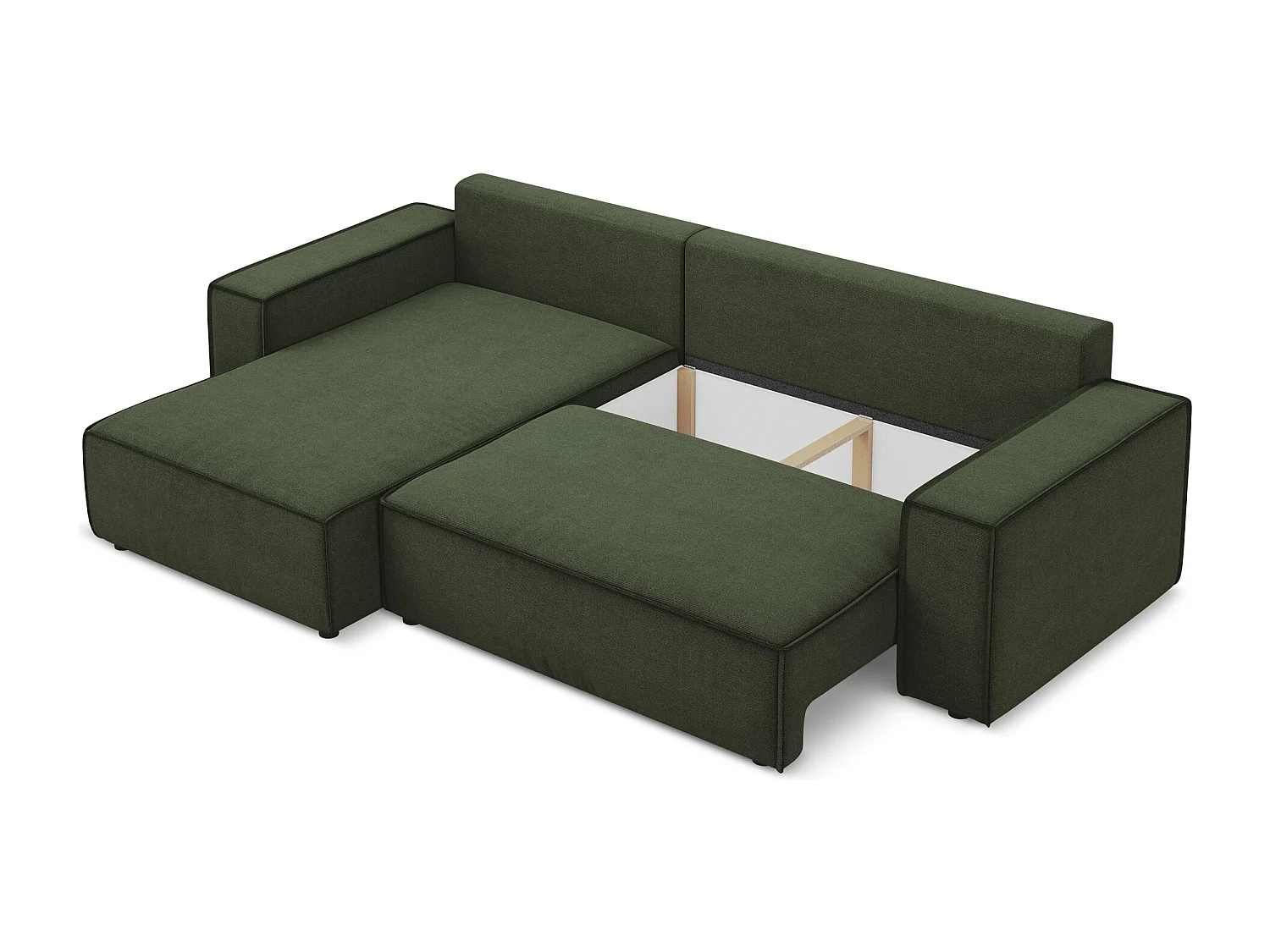 3-Sitzer Ecksofa mit Schlaffunktion - Ecke Links - Strukturstoff - Olive - KIMO