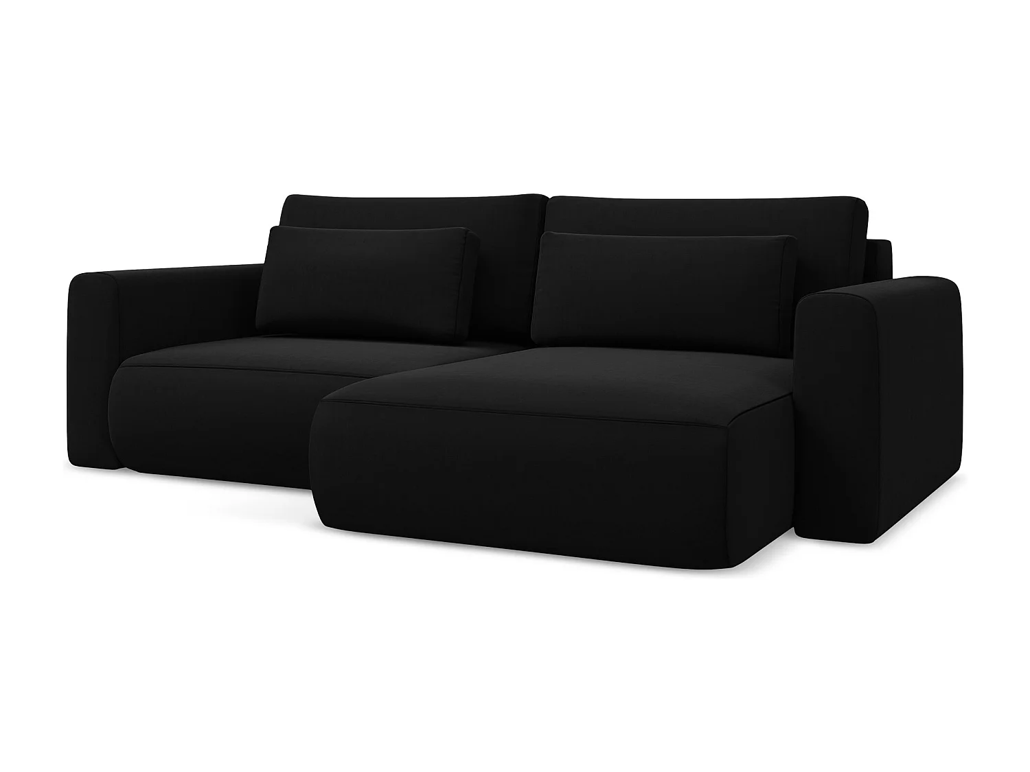 2-Sitzer Ecksofa mit Schlaffunktion - Ecke Rechts - Samt - Schwarz - KAPUA