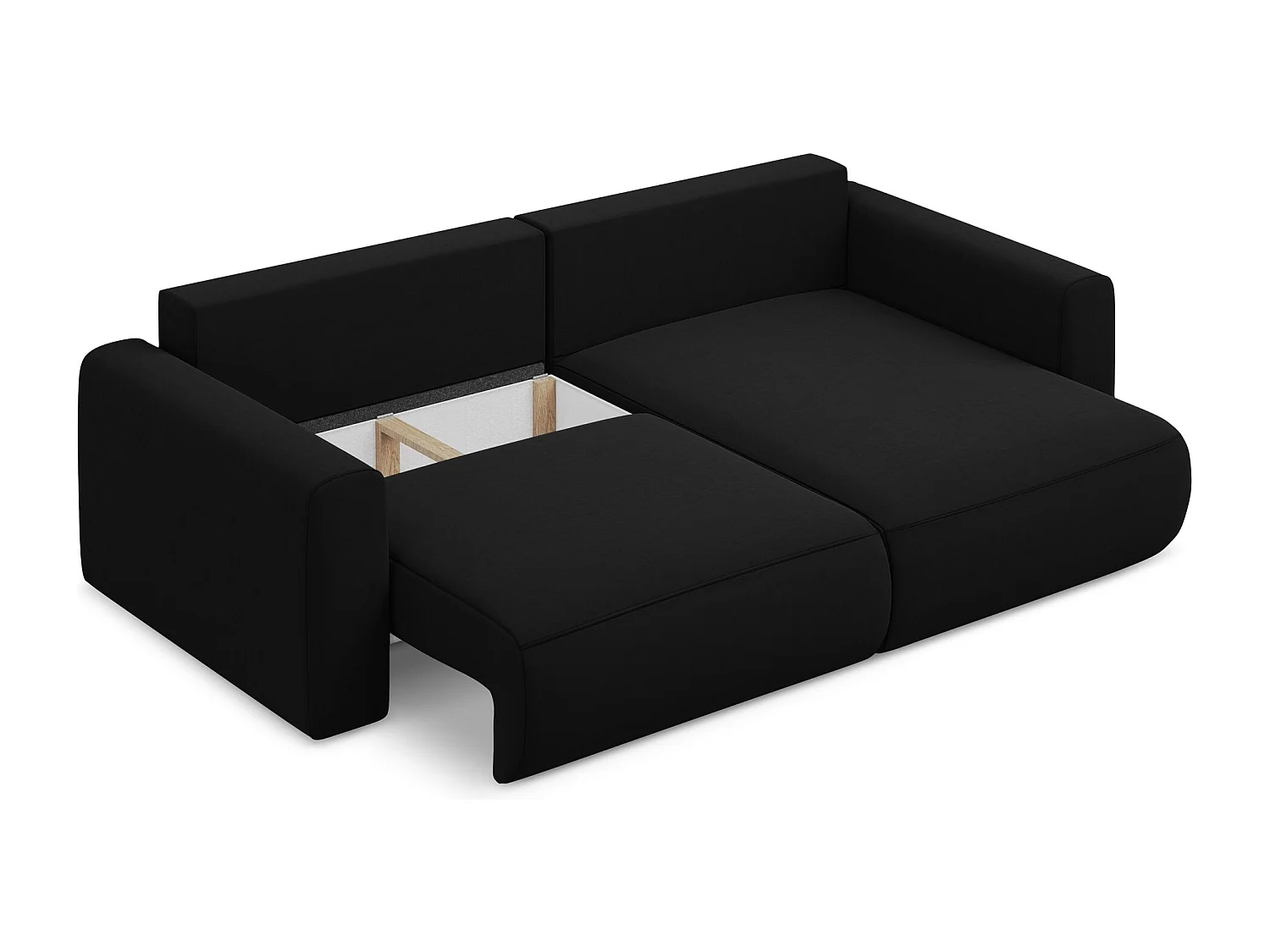 2-Sitzer Ecksofa mit Schlaffunktion - Ecke Rechts - Samt - Schwarz - KAPUA