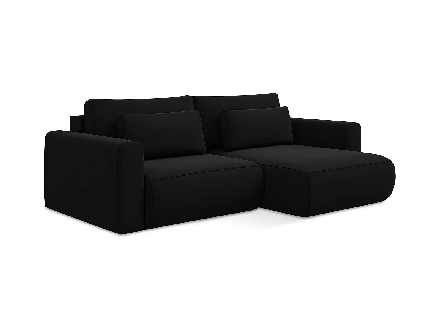 Canapé d’angle 2,5 places droit convertible en velours - noir - KAPUA