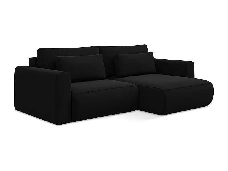2-Sitzer Ecksofa mit Schlaffunktion - Ecke Rechts - Samt - Schwarz - KAPUA