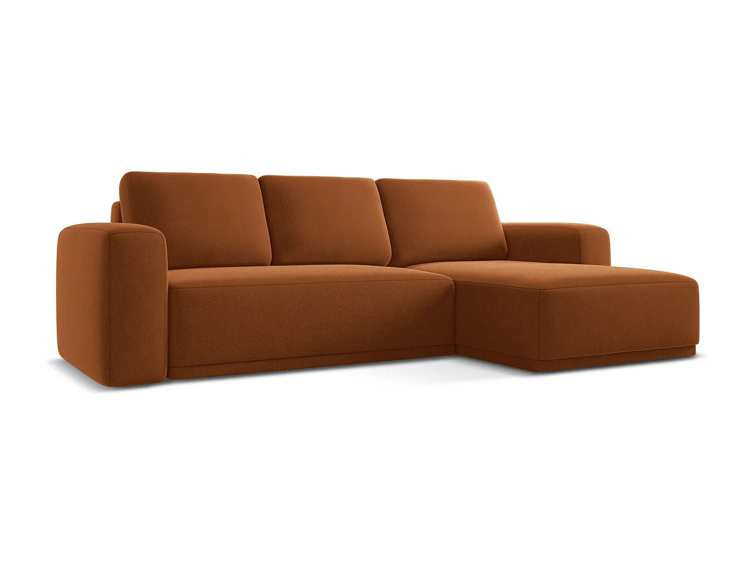 Ecksofa mit Schlaffunktion - Ecke Rechts - Samt - Terrakotta - KAILA