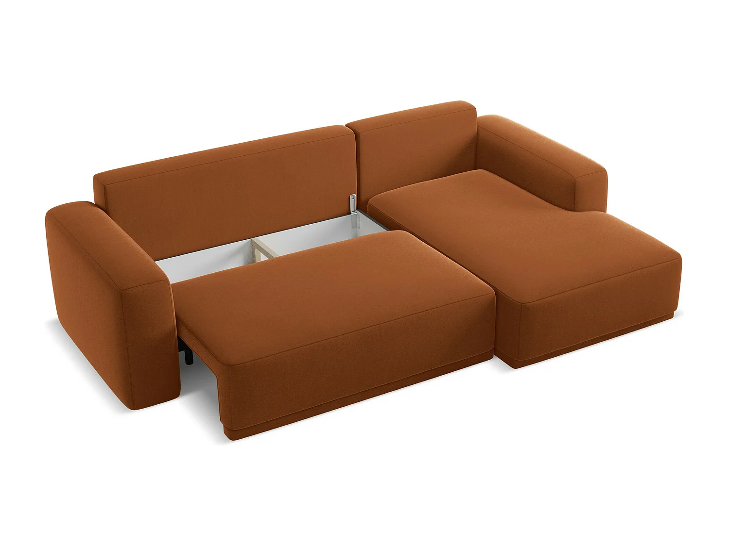 Ecksofa mit Schlaffunktion - Ecke Rechts - Samt - Terrakotta - KAILA