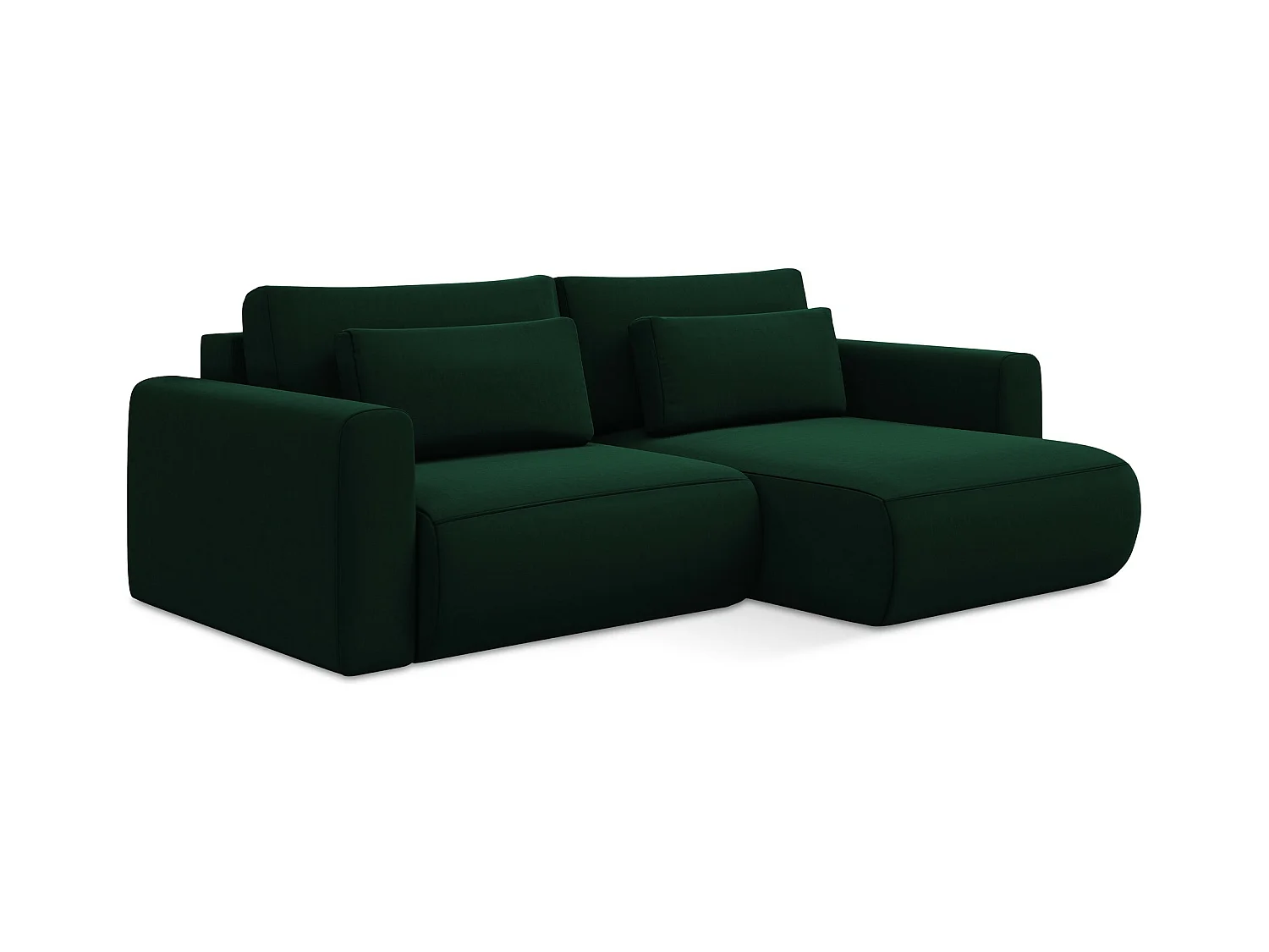 Canapé d’angle 2,5 places droit convertible en velours - bouteille verte - KAPUA