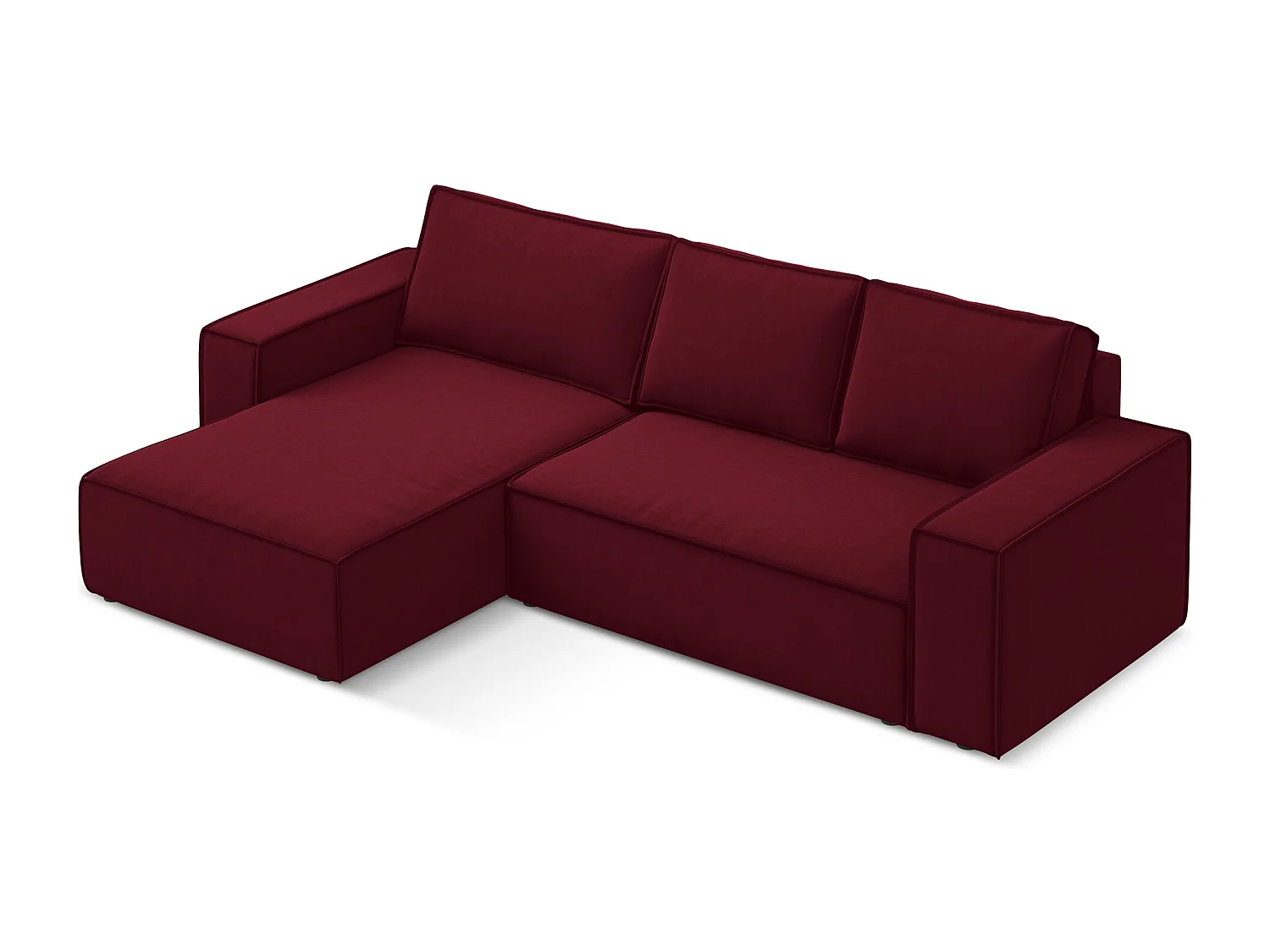 3-Sitzer Ecksofa mit Schlaffunktion - Ecke Links - Samt - Burgund - KIMO