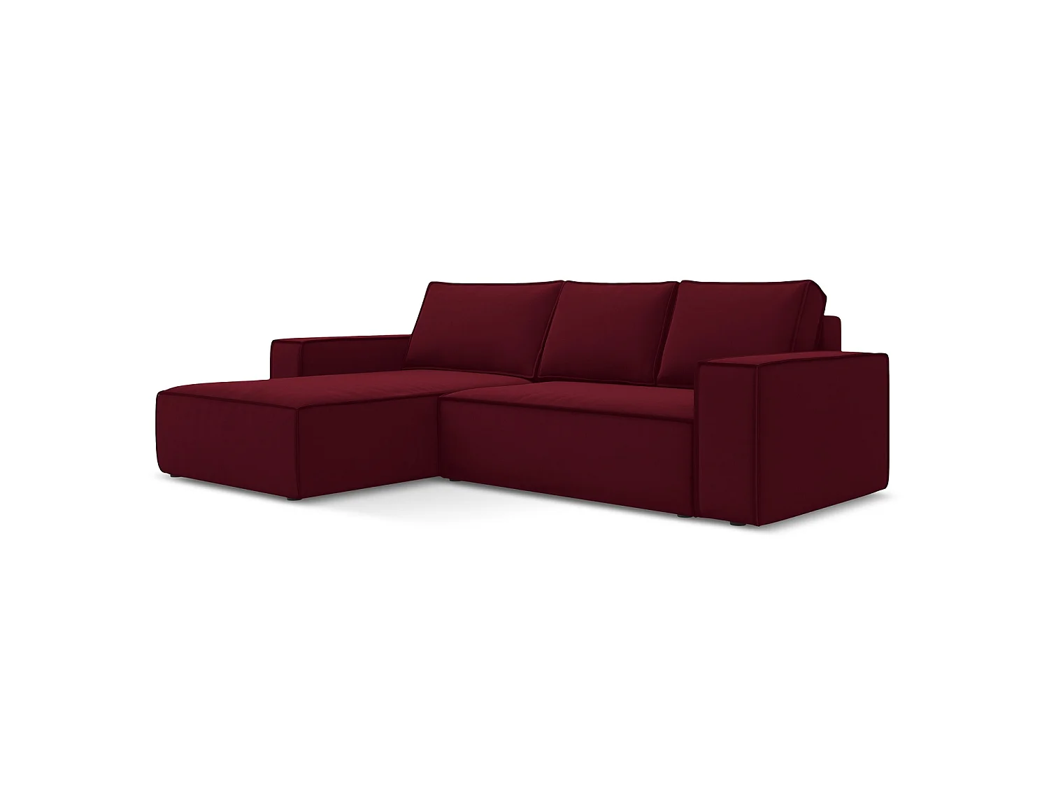 3-Sitzer Ecksofa mit Schlaffunktion - Ecke Links - Samt - Burgund - LIVORNO