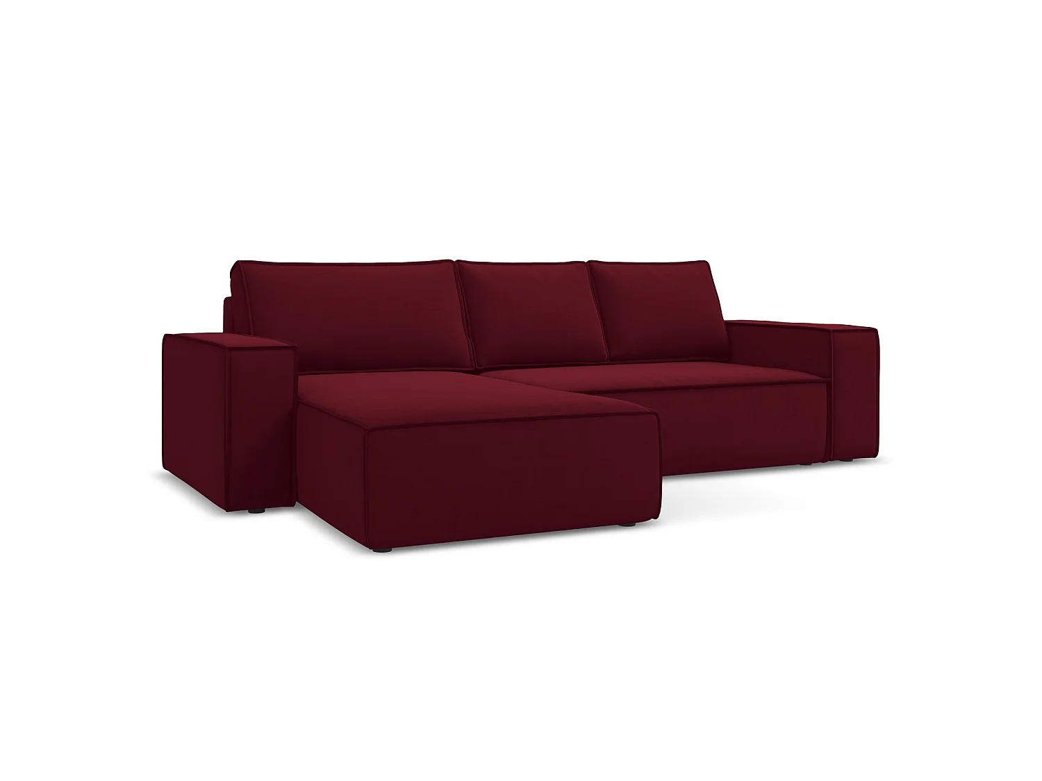 3-Sitzer Ecksofa mit Schlaffunktion - Ecke Links - Samt - Burgund - LIVORNO