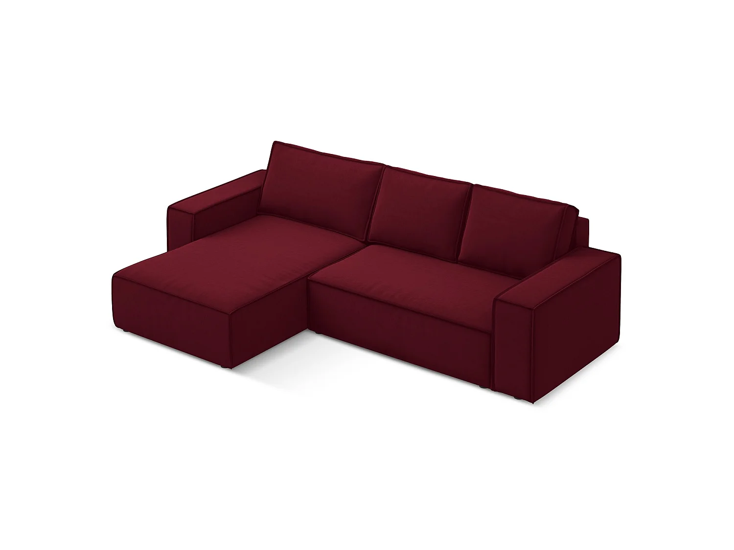 3-Sitzer Ecksofa mit Schlaffunktion - Ecke Links - Samt - Burgund - LIVORNO